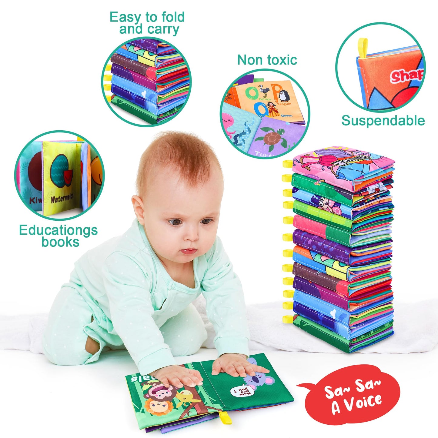 Baby Bath Books, Fabric Soft Baby Cloth Books, Early Education Toys, Waterproof Babies Book for Toddler, Newborn, Infants Perfect Shower Toys, Kids Bath Toys Toddler Gift (12PCS)