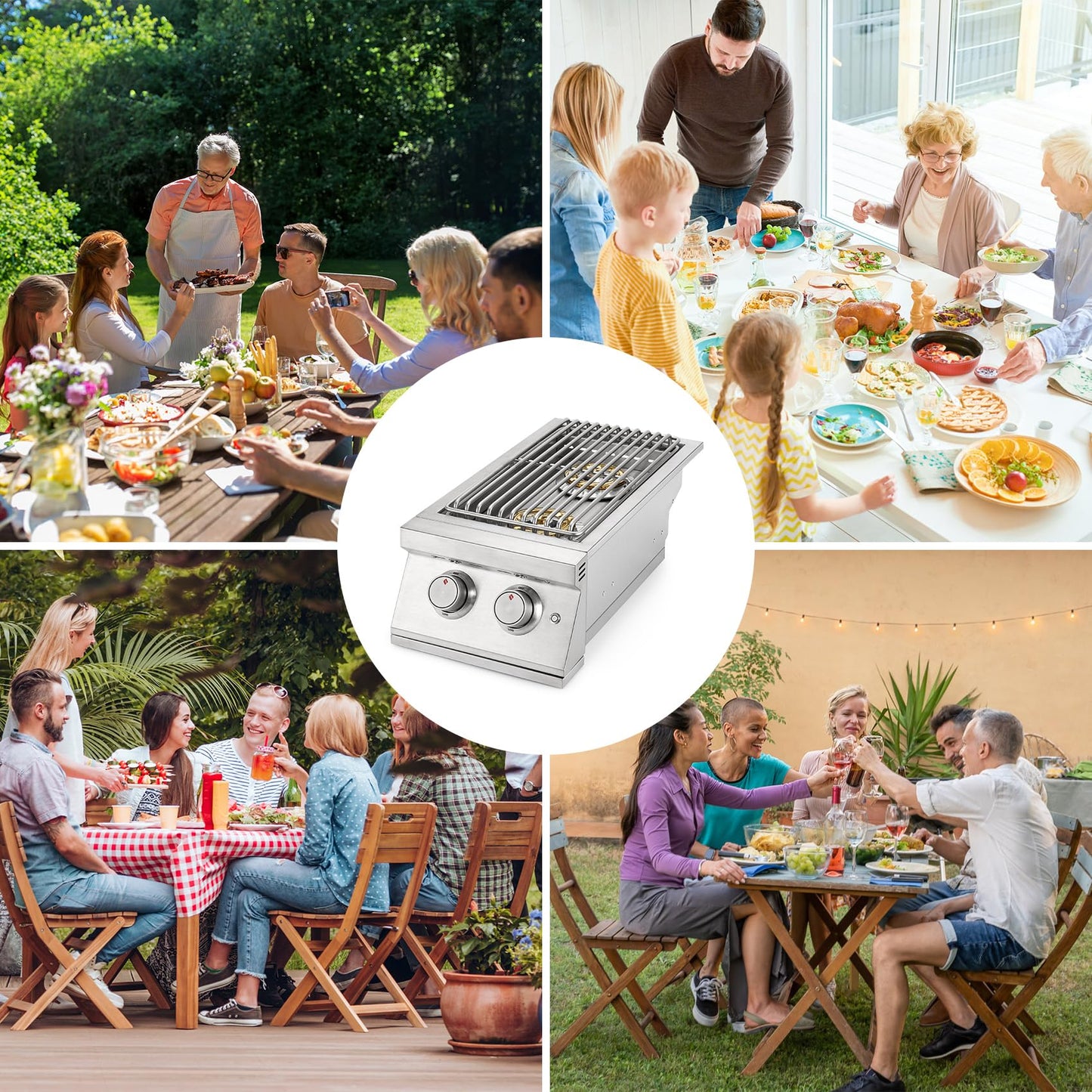 Hygrill Double Side Burner, Built In Double Grilling Side Burners for Outdoor Kitchen, Outdoor BBQ Grill Island, Natural Gas Version
