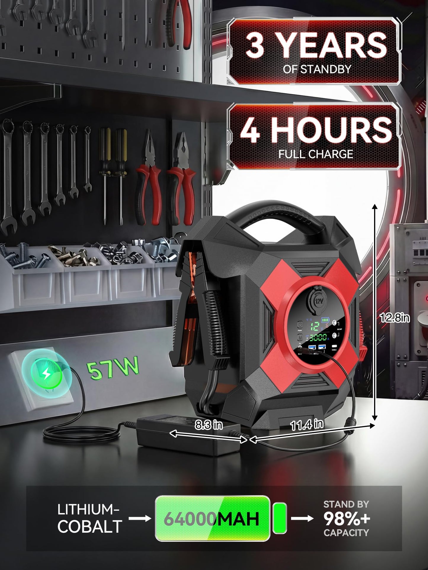 ODUKAKO Heavy Duty Jump Starter,DM1264 30000A 12V Battery Jumper Starter Portable,-40F° Start Battery Booster Pack for Semi Truck Gasoline and Diesel Engines Up to 99L,Class8