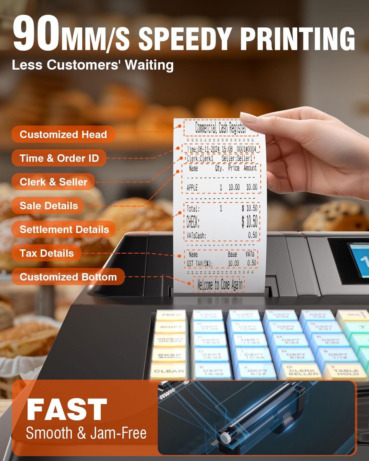 PYY Cash Register for Small Businesses - Electronic Commercial Caja Registradora para Negocio with Locked Cash Drawer Box, 8 Digital Dual Display, 48 Keys, Cashing System for Supermarket Restaurant