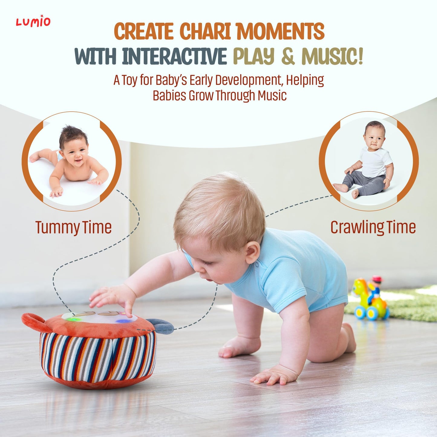 Lumio Interactive Musical Plush Toy with Lights and Drum Sounds - Sensory Toy for 3 6 9 12-18 Months and up, Perfect for Tummy Time Rhythm Learning (Piano)