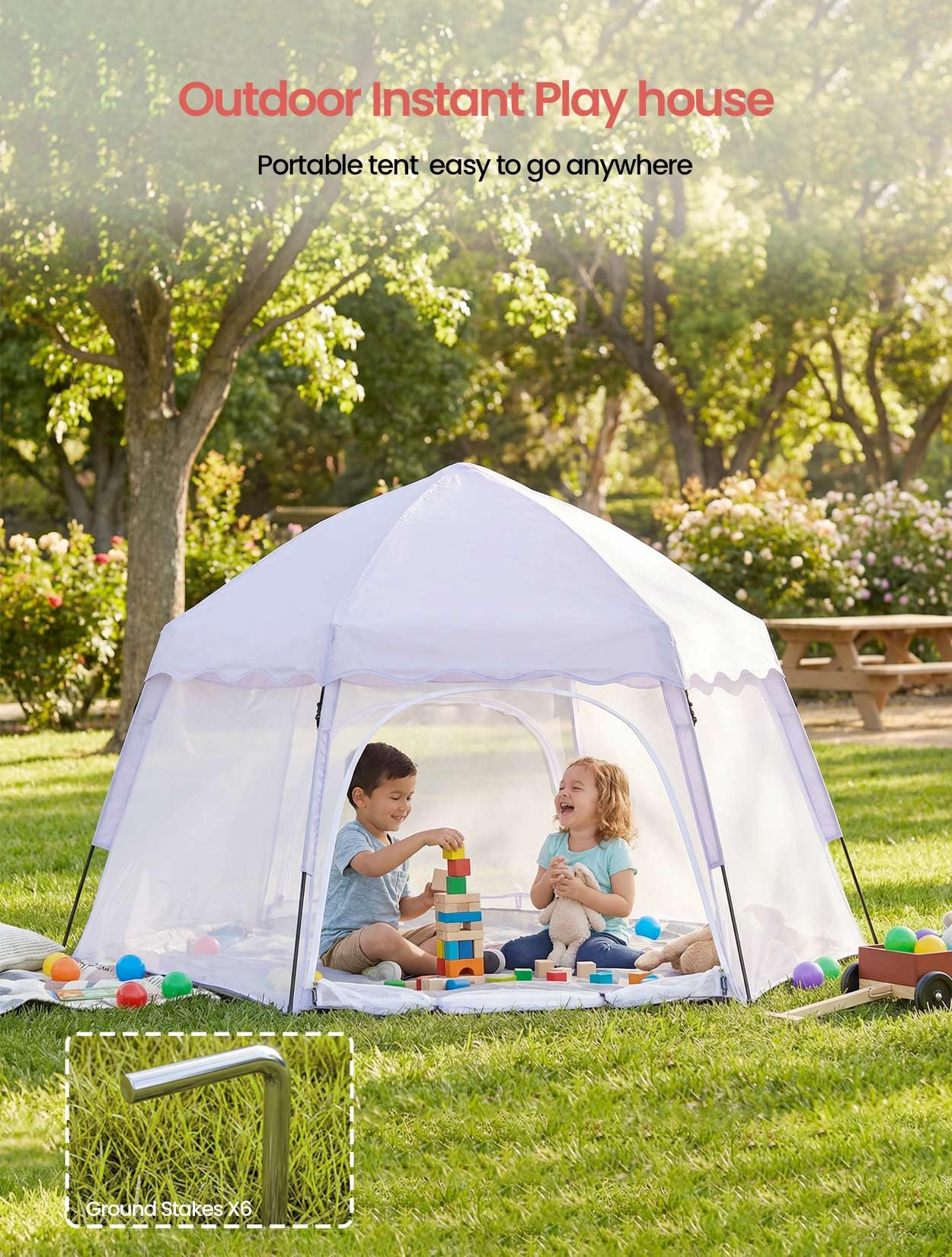 Porayhut Large Pop Up Play Tent for Kids, 78" Instant Toddler Playhouse with Removable Floor & UV50+ Sun Shade, 360° Mesh Mosquito-Free Tent for Indoor Outdoor Beach Backyard, Fits 4 Kids