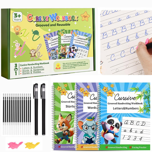 Grooved Cursive Handwriting Workbook for Beginners Kids Ages 8-12 | Cursive Writing Practice Book | Magic Ink Cursive Books with Riddles, Stories & Quotes | Handwriting Practice for Kids 8-10 Cursive