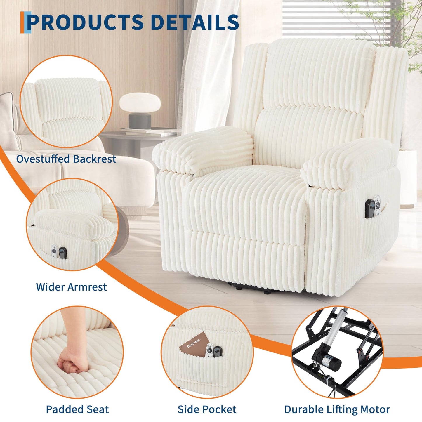 GarveeHome Power Lift Recliner Chair - Heat and Massage, Electric Lift Plush Recliner with Soft Padded Seat, Back Support & Armrests, Designed for The Elderly and People with Mobility impaired