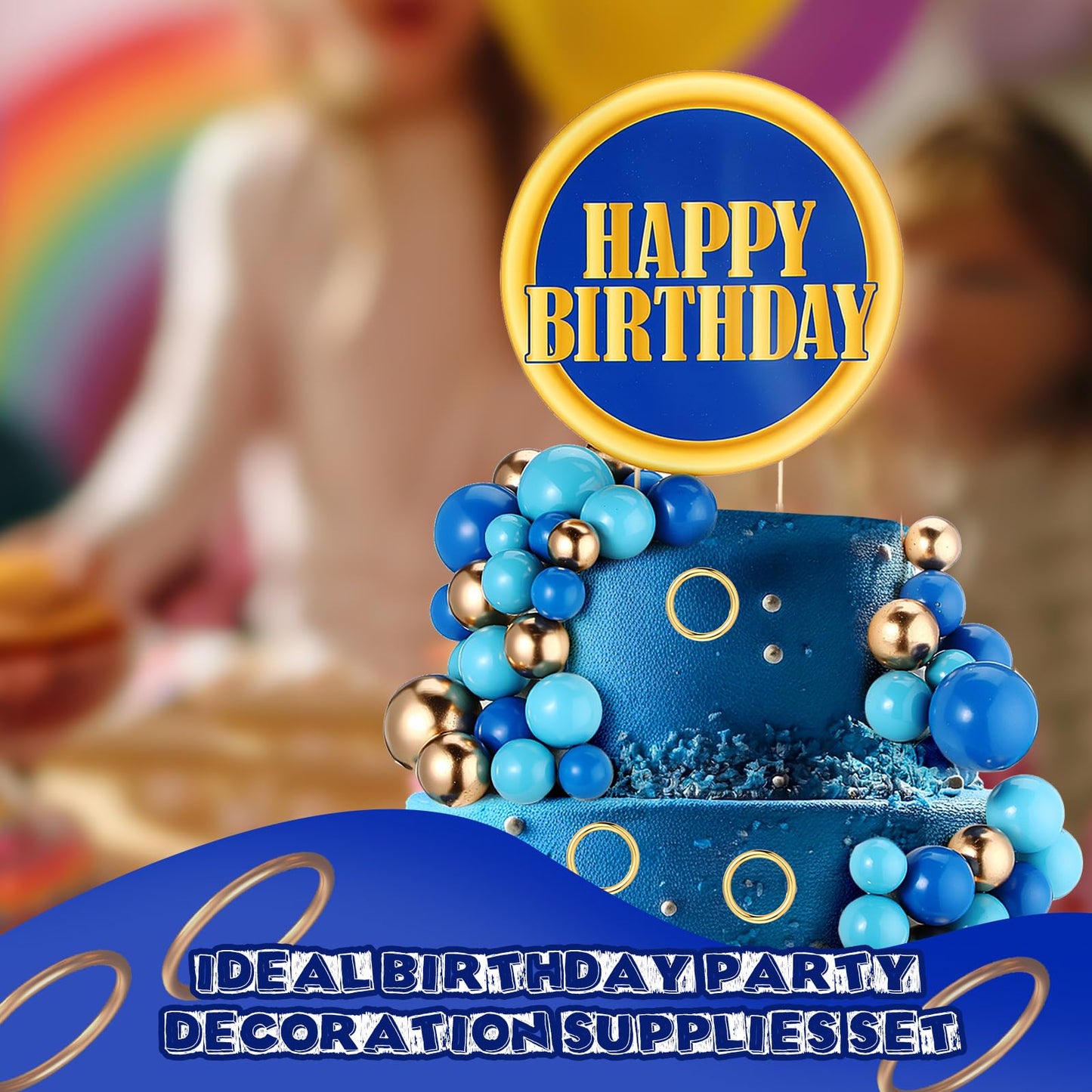 Chunful 66 Pcs Hedgehog Theme Cake Topper Happy Birthday Cake Decorations Blue Gold Balls for Baby Shower Cartoon Birthday Party Supplies