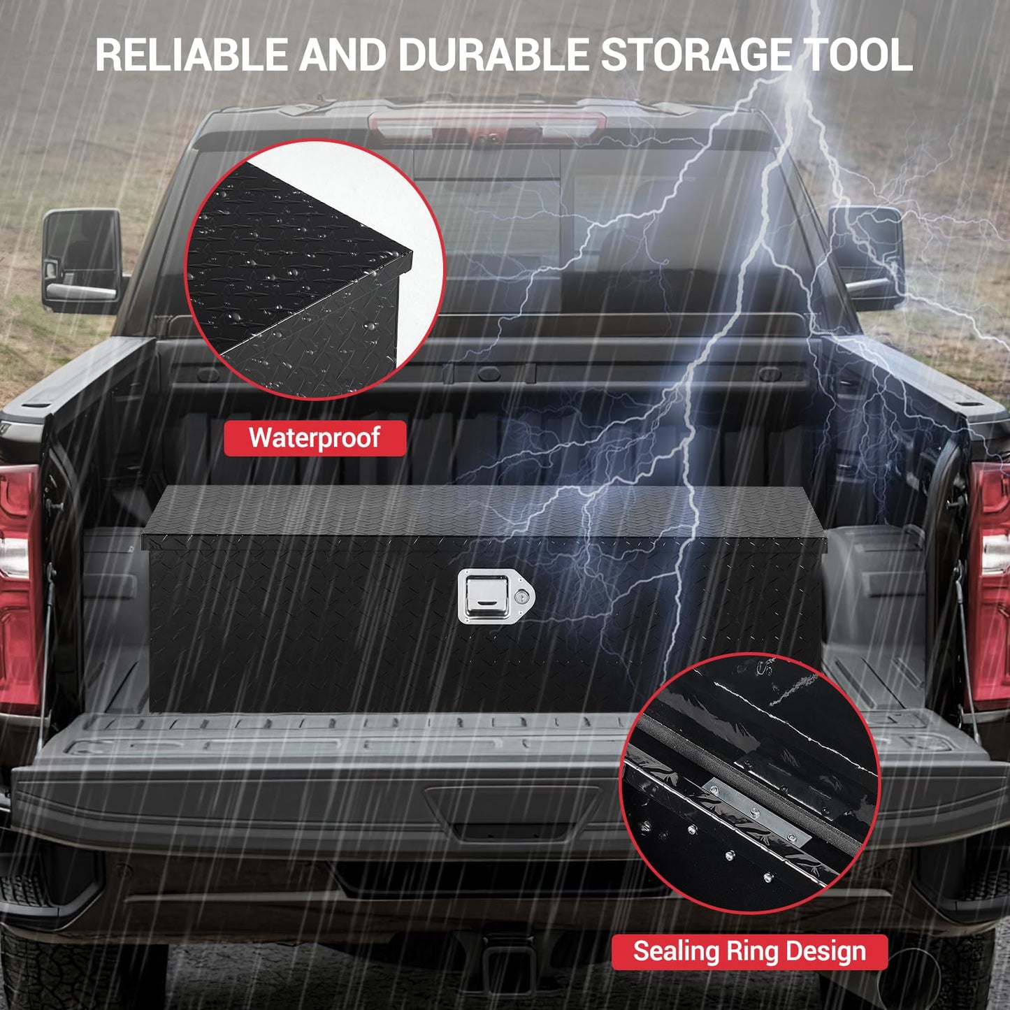 GarveeTech 39 Inch Aluminum Truck Tool Box, Truck Bed Storage Box with Security Lock and Wider Handles, Heavy Duty Waterproof Tool Box Organizer Chest for Pick Up Truck Rv Trailer - Black