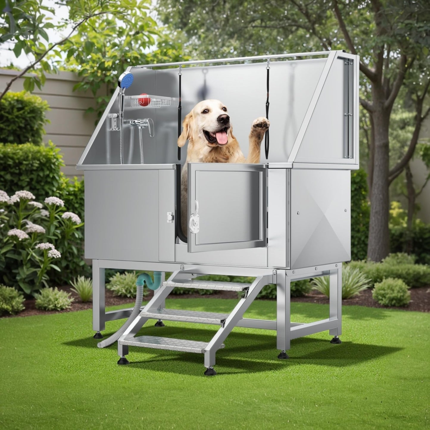 YITAHOME Professional Dog Bathtub 50in, Stainless Steel 304 Pet Grooming Station with Right Door & Floor Grate, Ideal for Large to Small Pets, Indoor & Outdoor Use