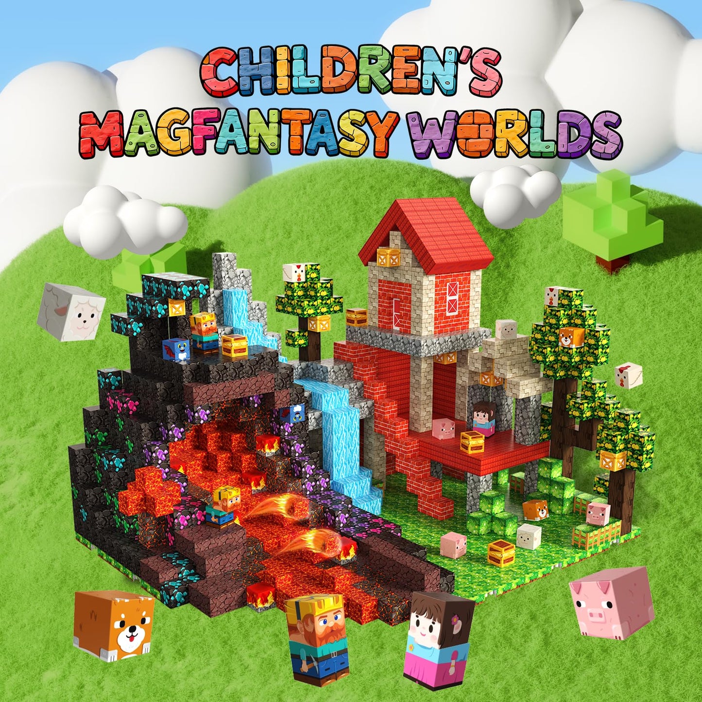 powerful xishan 150 PCS Magnetic Blocks, Magnetic Building Blocks Cubes, Farm Magnet Toys for Kids Ages 3+, Magnet Blocks with 4 Bottom Plate for Boys, STEM Toys & Ideal Christmas Birthday Gift