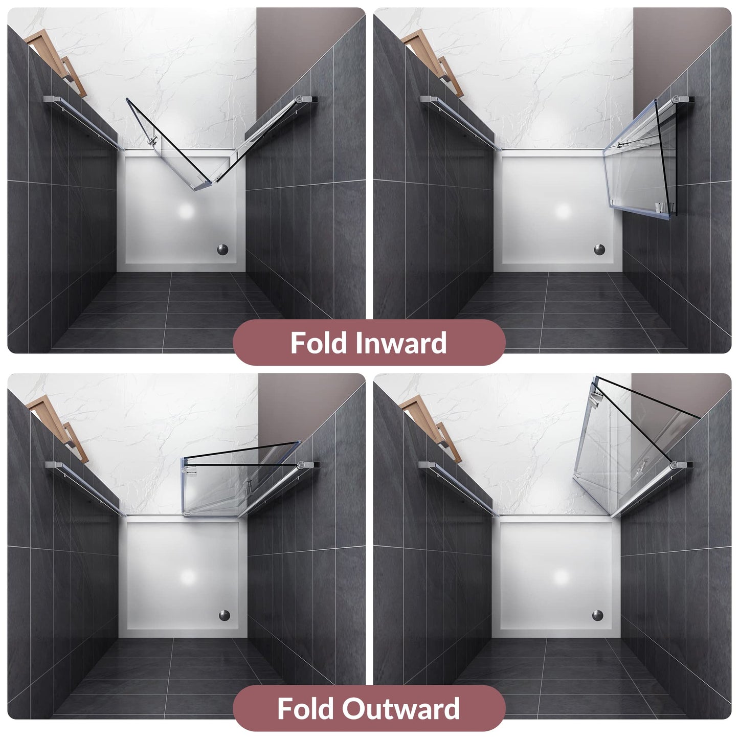 ELEGANT Bifold Frameless Glass Shower Door 32 in.W x 72 in.H Pivot Swing Shower Doors with 1/4 in. Clear Tempered Shower Glass Panel in Matte Black Semi-Frameless Shower Door