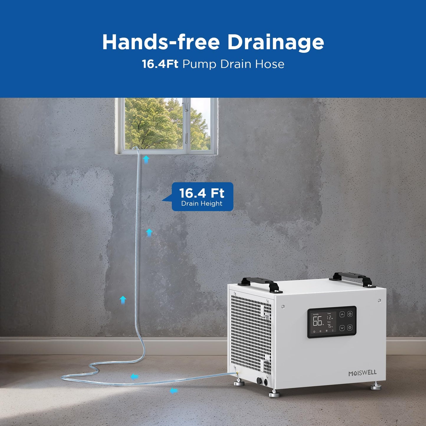 Moiswell 70 Pints Commercial Dehumidifier with Pump Portable Crawl Space Dehumidifier for Basement Energy Star Efficient Certified Compact Dehumidifiers for Home, Auto Defrost, Timer