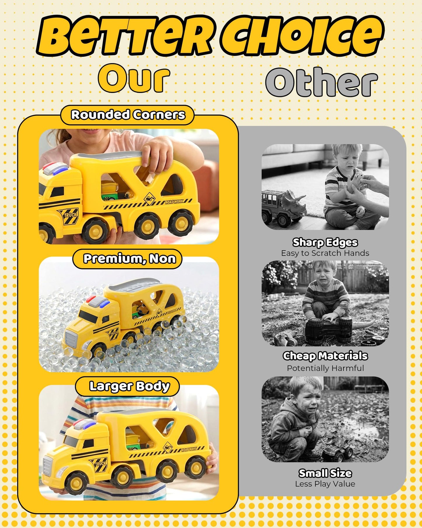 LADFAR Construction Truck Toys for Boys & Girls Ages 3+, 7-in-1 Toy Carrier Truck with 6 Mini Pull Back Vehicles, Lights & Sounds Transportation Playset, Early Learning Birthday Gift for Toddlers Kids