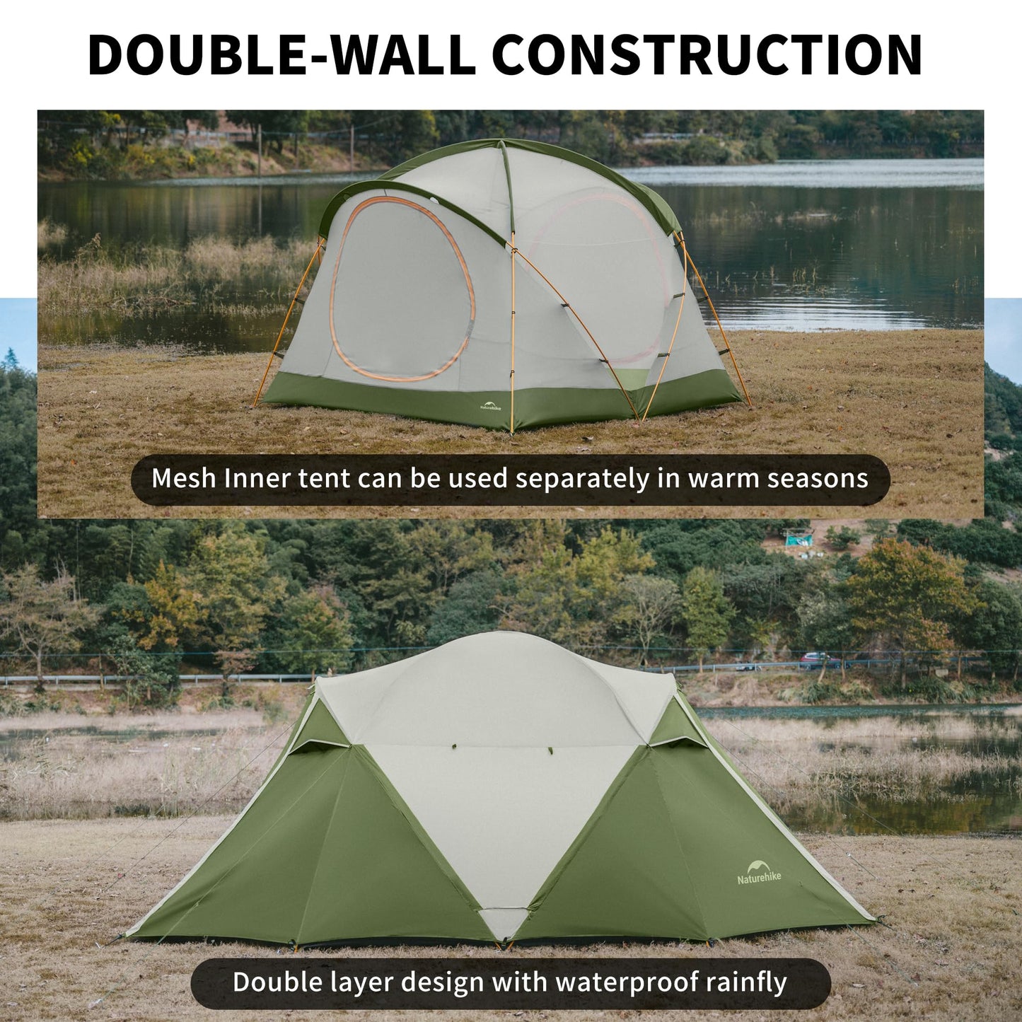 Naturehike KOTA 4-6 Person Camping Tent, Double Layer Waterproof 4 Person 6 Person Tents for Camping, Large and Tall Family Tent with Vestibules