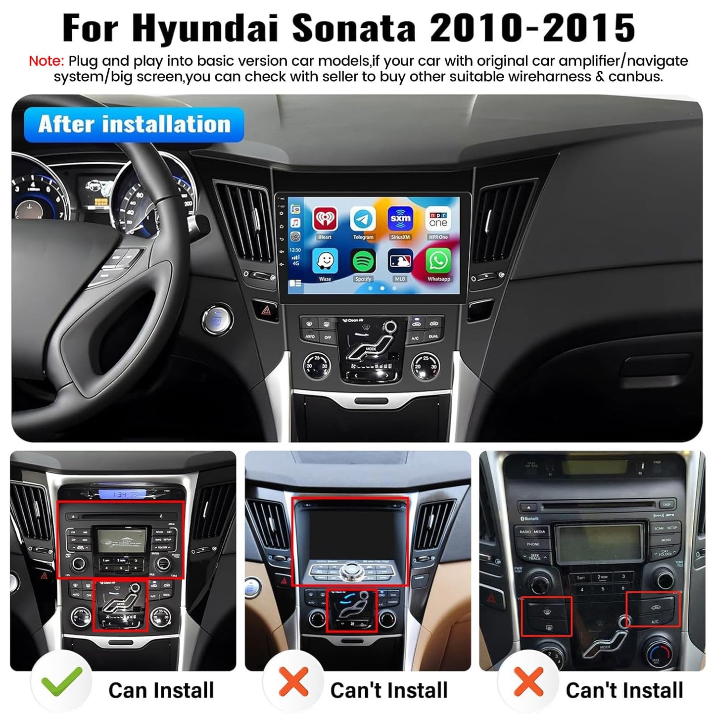 4+64G Android 13 Car Radio for Hyundai Sonata 2010-2015, 9'' HD 1280 * 720 Touchscreen Stereo with Wireless CarPlay Android Auto Mirror Link GPS Navi Bluetooth,WiFi,32EQ,SWC+Camera&Mic