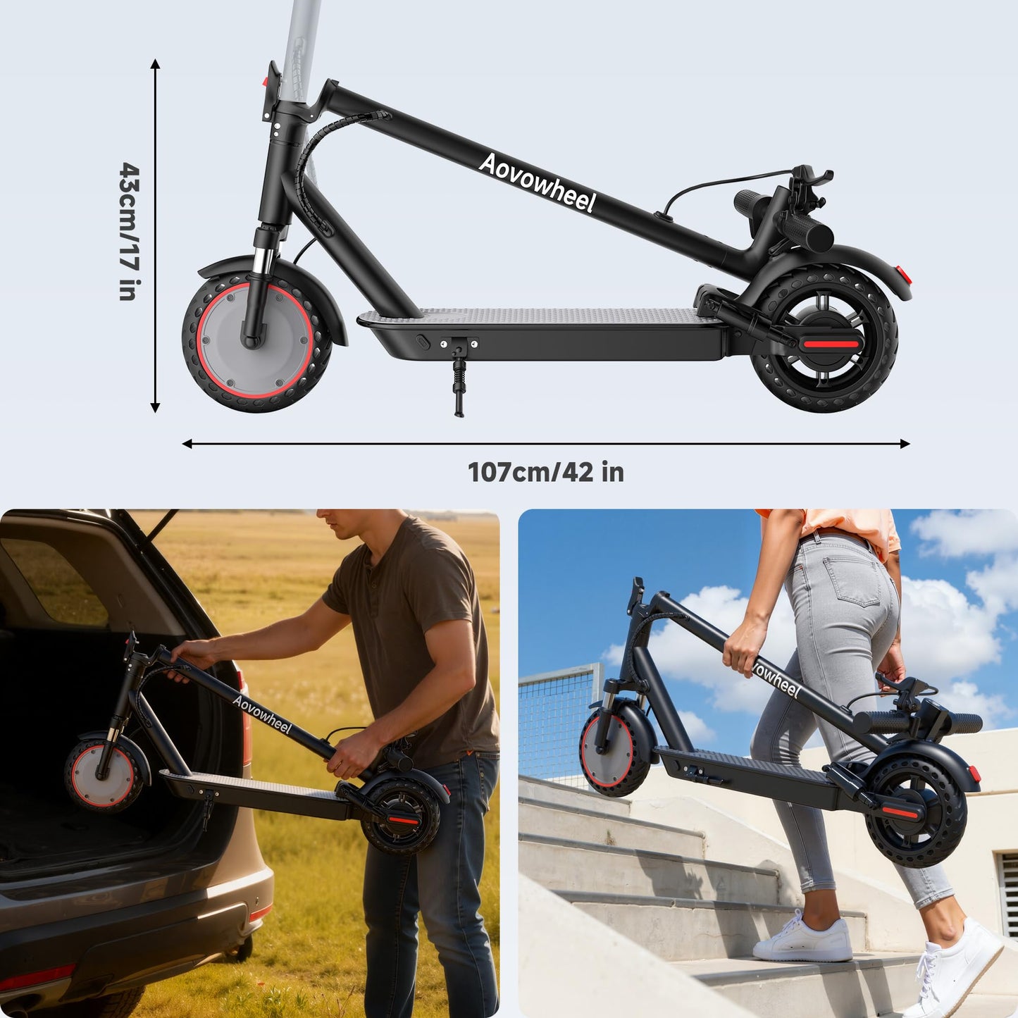 Aovowheel Electric Scooter Adults, Foldable 8.5" Solid Tires E Scooter with Dual Suspension, 19 Mph, 350W Motor, Kick Scooters Max 16 Miles Long Range for Commuting, Electric Scooter for Adults
