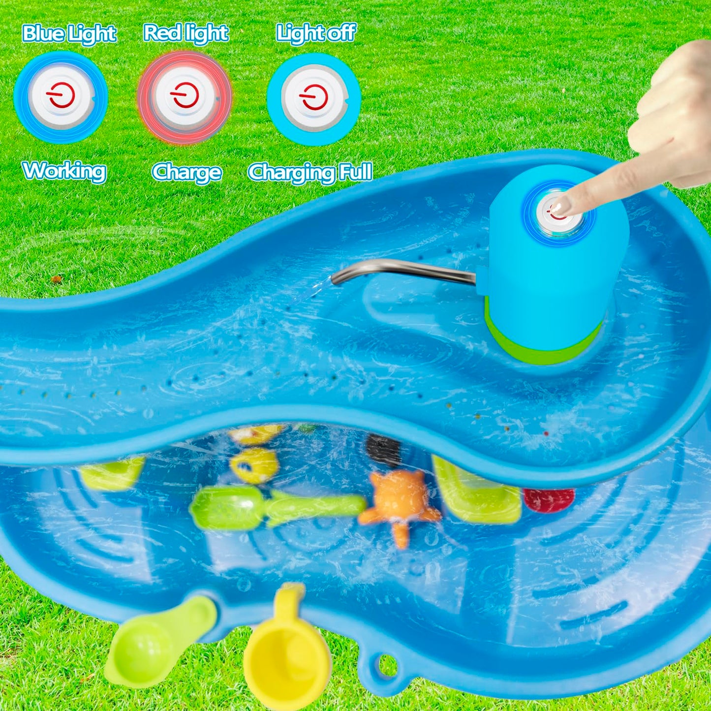 Intoypad Ultimate Water Table Pump: 3 Hours of Non-Stop Fun Rechargeable Battery Powered Water Pump for Toddlers Water Play Sand Table Toys Accessories Summer Outdoor Game Toys for Kids Blue