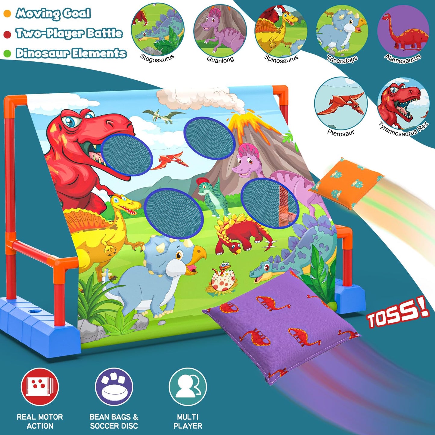 Ocditikl 2-in-1 Moving Kick Toss Games for Kids Ages 4-12, Light Up Hover Soccer Ball with Animal Bean Bag Toss, Indoor Outdoor Birthday Toys for 4 5 6 7 8 9 10 11 12 Year Old Boys Girls