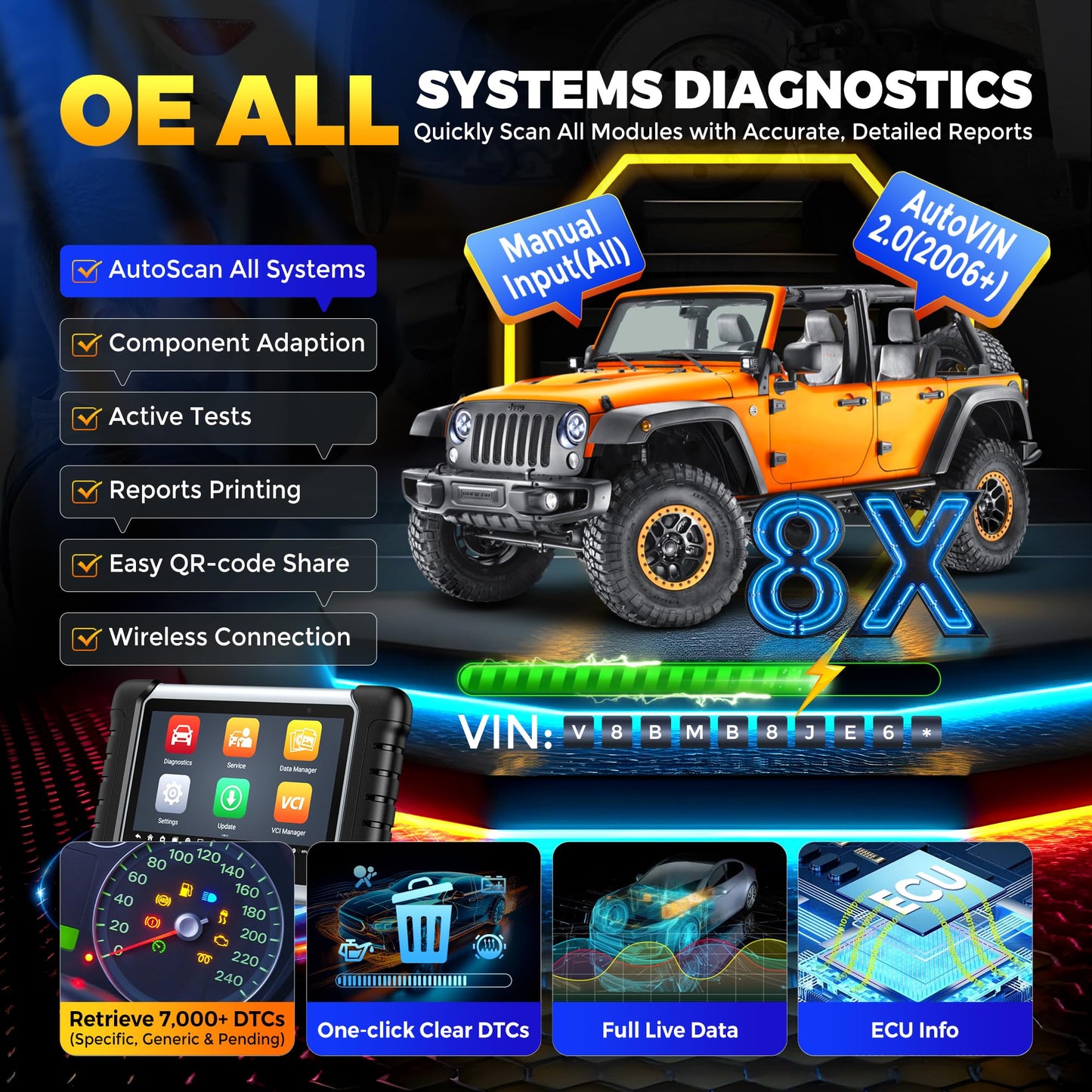 Autel Scanner MaxiCOM MK808BT PRO, 2026 Bidirectional Tool as MK900BT, Up Ver. of MK900 MaxiCheck MX900 MK808S MX808S, 3000+ Test, 28+ Service, All System Diagnostic, Injector Coding, FCA Android 11