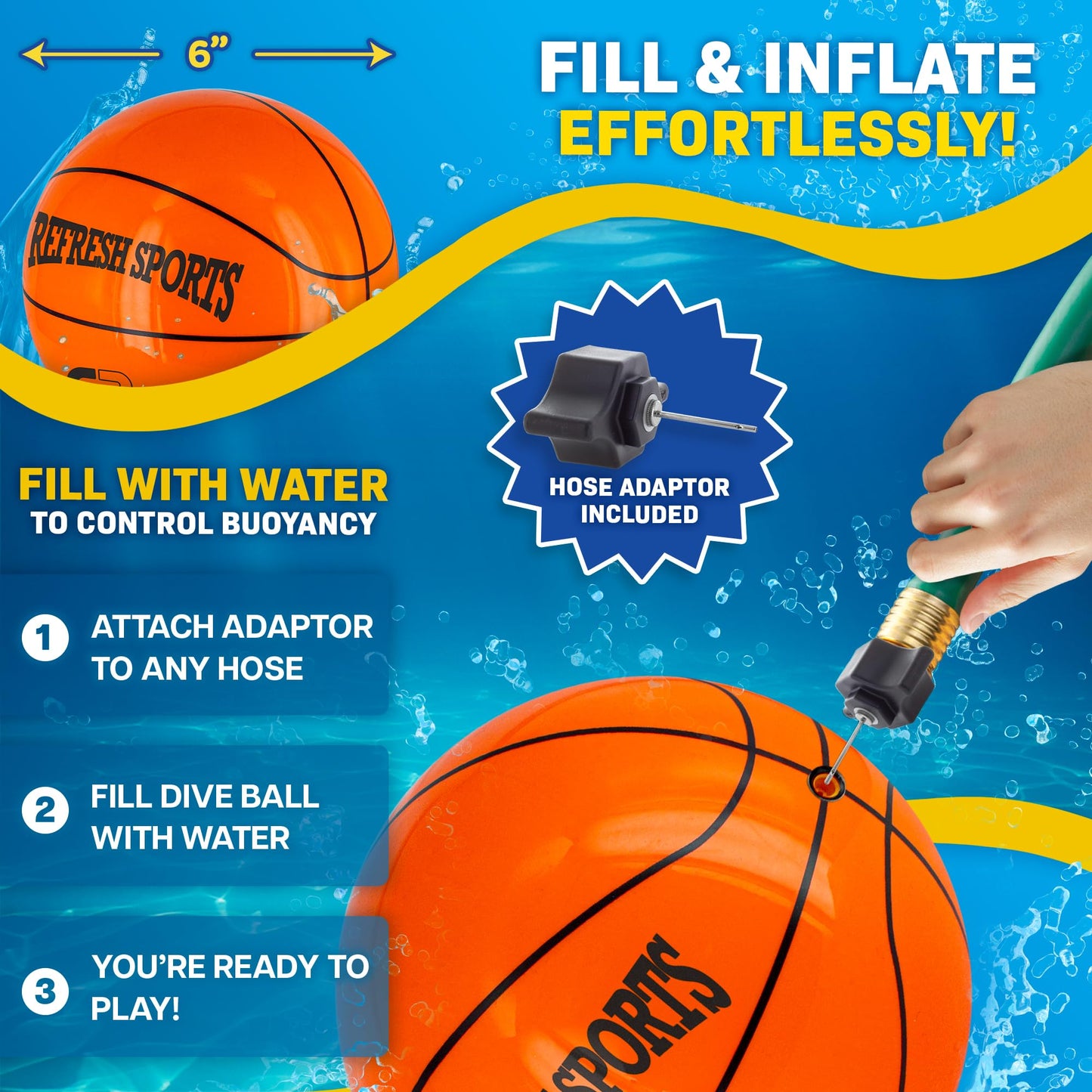 Aqua Dive Pool Ball Basketball – Water Pool Toys for Kids Ages 4-12 – Dribble, Pass & Shoot Underwater – Outdoor Beach Toy for Summer Fun – 6" Water Game for Boys & Girls Ages 5 6 7 8 9 10 11 12+