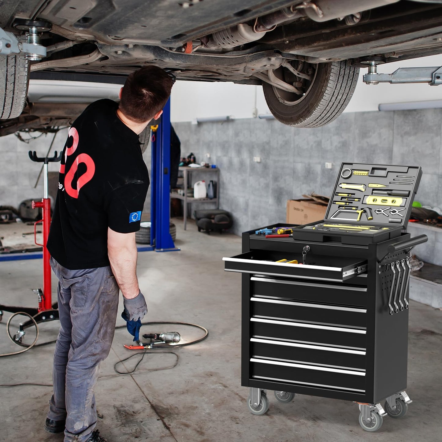 SGHATAJ 7 Drawers Metal Rolling Tool Chest, Portable Storage Rolling Tool Box, Toolbox on Wheels for Warehouse, Garage, Repair Shop and Tool Room (Black, 7-Drawer)