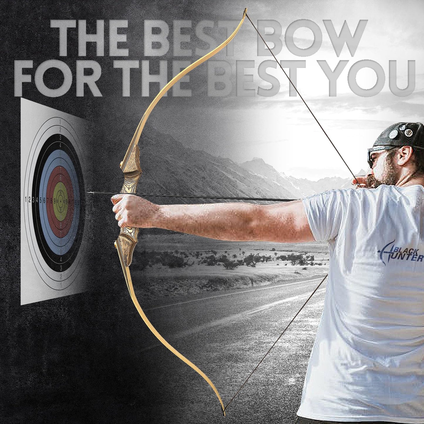 oubert Black Hunter Bow 60 Inch Archery Takedown Recurve Bow 20-60 Lbs Right Hand Hunting Bow with Stringer Tool Wooden Riser Archery Bow Set for Adults Shooting Practice (60LBS)