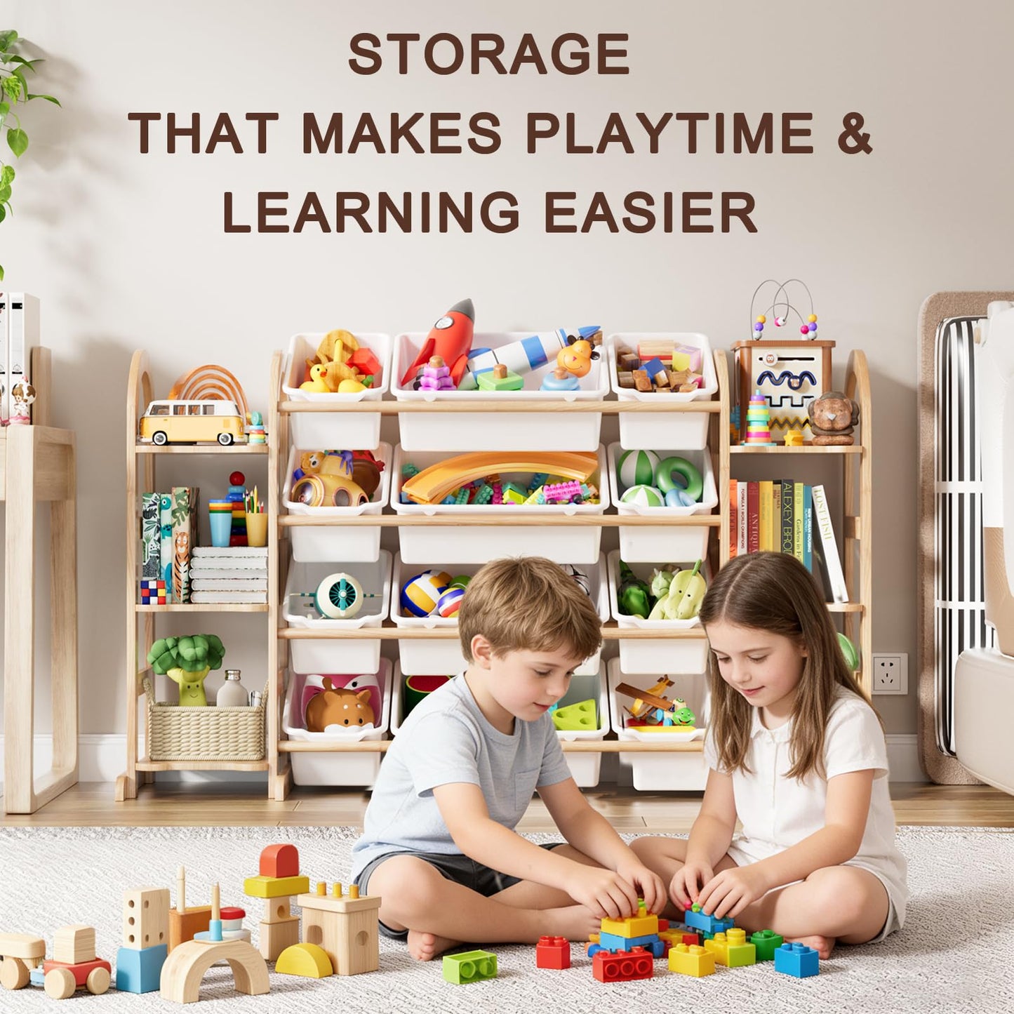 FIKSG Kids Toy Storage Organizer - Toy Organizers and Storage with 6 Shelves and 12 Bins,Kids Toy Organizer for Playroom, Bedroom, Nursery, 53 Inches Wide