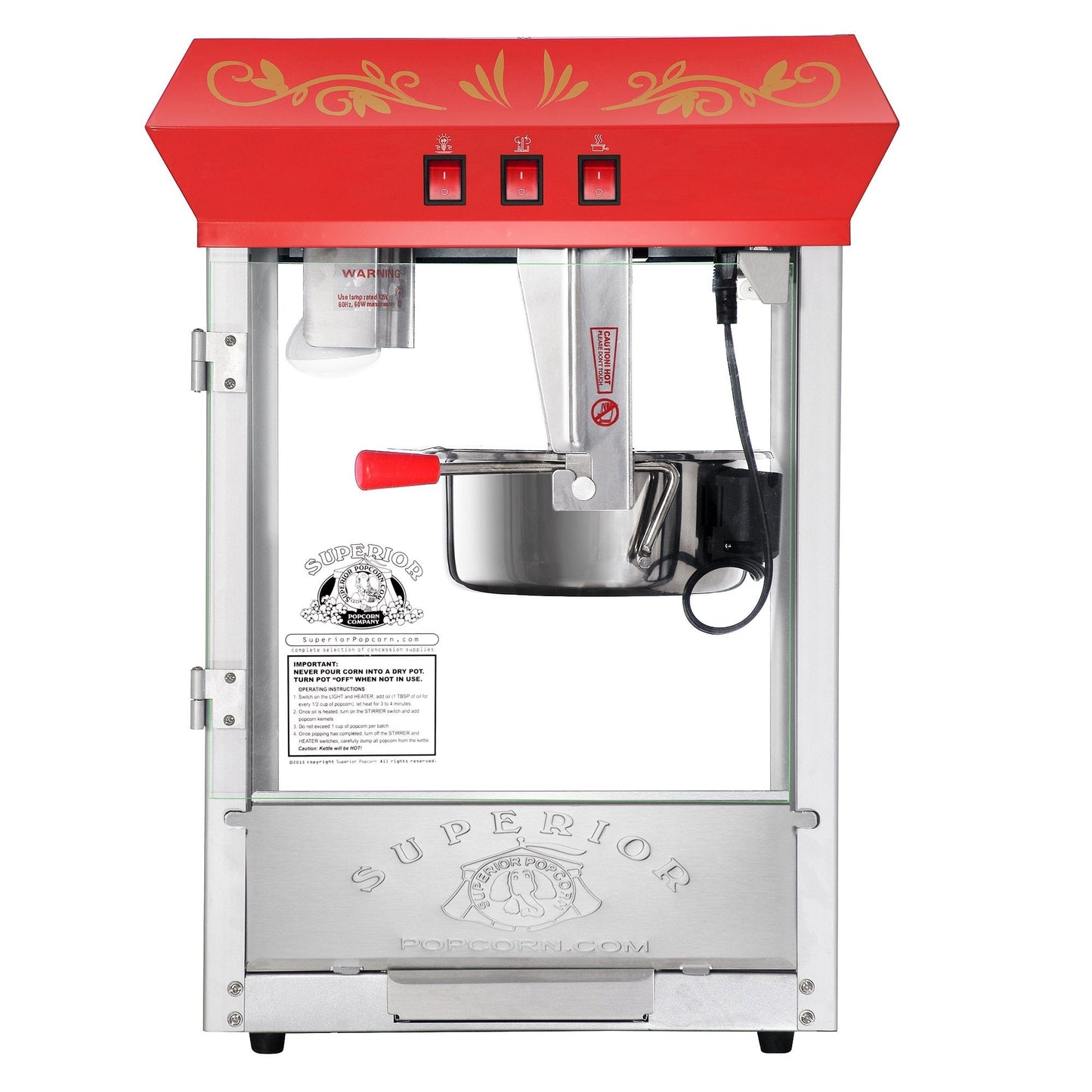 Popcorn Machine with Cart - Carnival 8oz Popper with Stainless-Steel Kettle, Heated Warming Tray, and Old Maids Drawer by Great Northern Popcorn (Red)