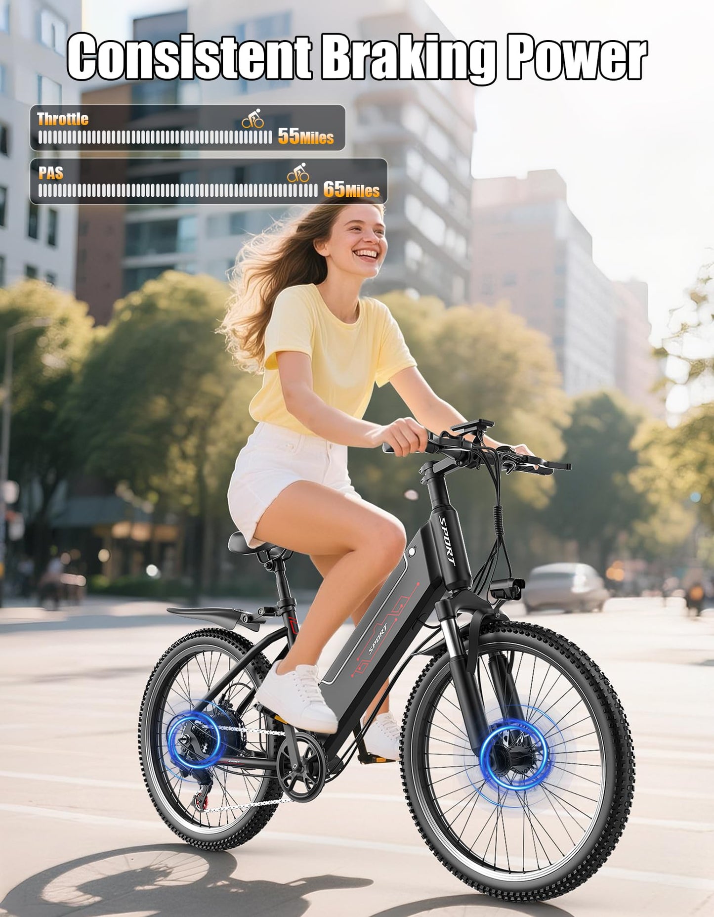 Electric Bike for Adults, 1500W Peak E bike with 48V 12Ah Internal Removable Battery, 26" Electric Bicycle Up to 25MPH, 65 Miles Long Range, 5 Modes & 7 Speeds, Lightweight Cruiser E-bike for Commute