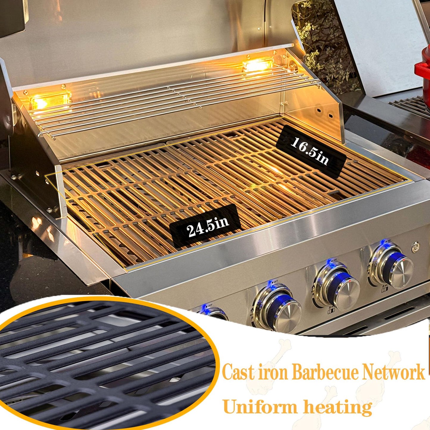 28In Outdoor Built in Grills, Large Charcoal & 4 Burner Propane Gas Dual Combo Grills 48,400 BTU, with Rear Burner & Rain Cover Stainless Steel BBQ Grill for Outdoor Kitchen Island Family Cooking