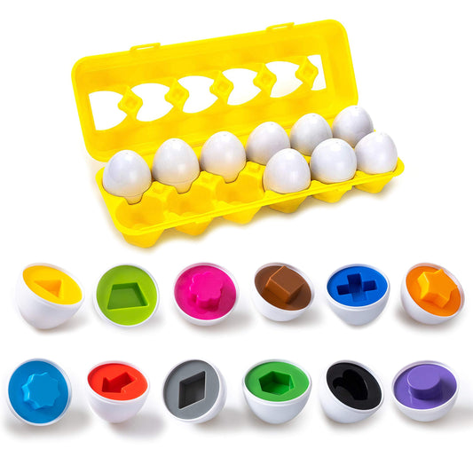 Driddle Color & Shapes Matching Egg Toy - Shape Sorting & Color Recognition Learning Toy for Toddlers - Preschool Game - Montessori Education - Easter Eggs