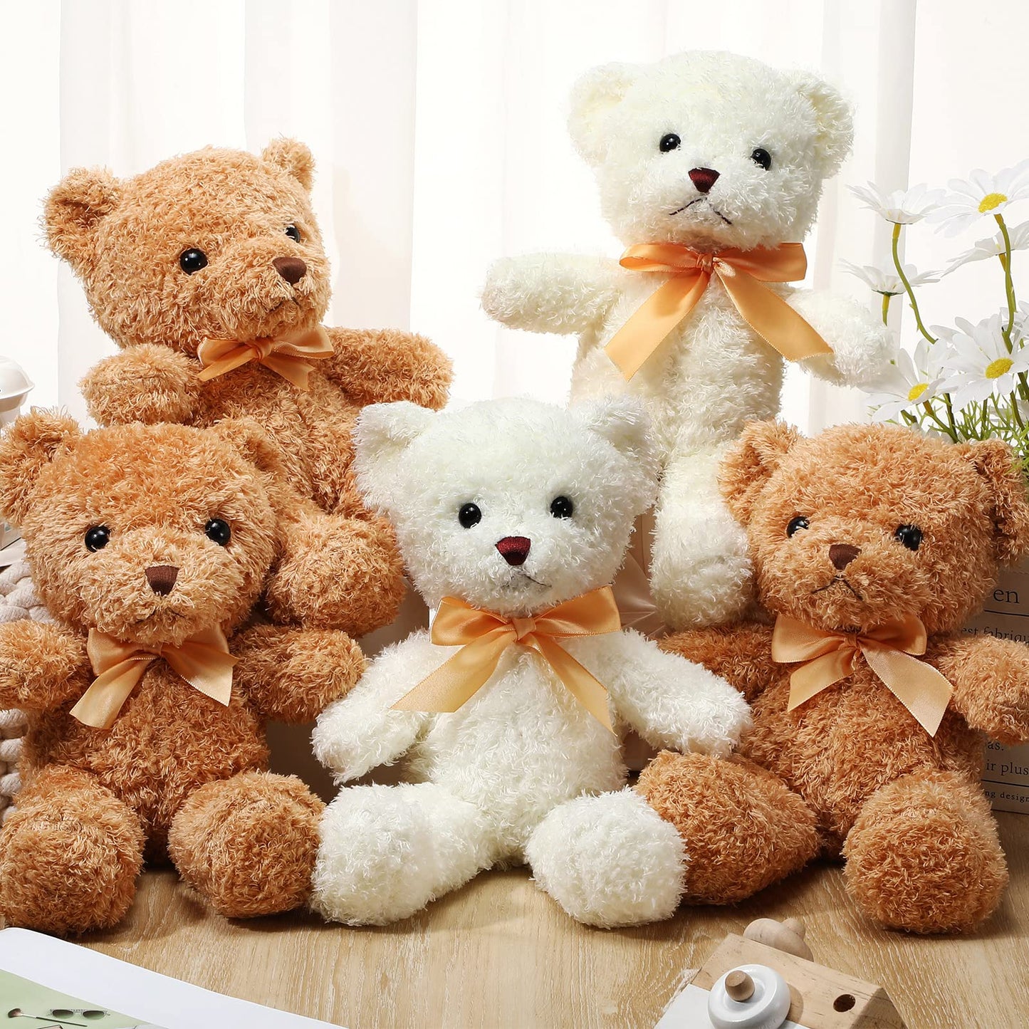 Lenwen 18 Pcs Bear Stuffed Animals Bulk 12 Inch Soft Plush Bears Doll Small Stuffed Toy for Boy Girl Baby Shower Valentines Galentines Birthday Decor Gift Party Favors(Light Brown, White)