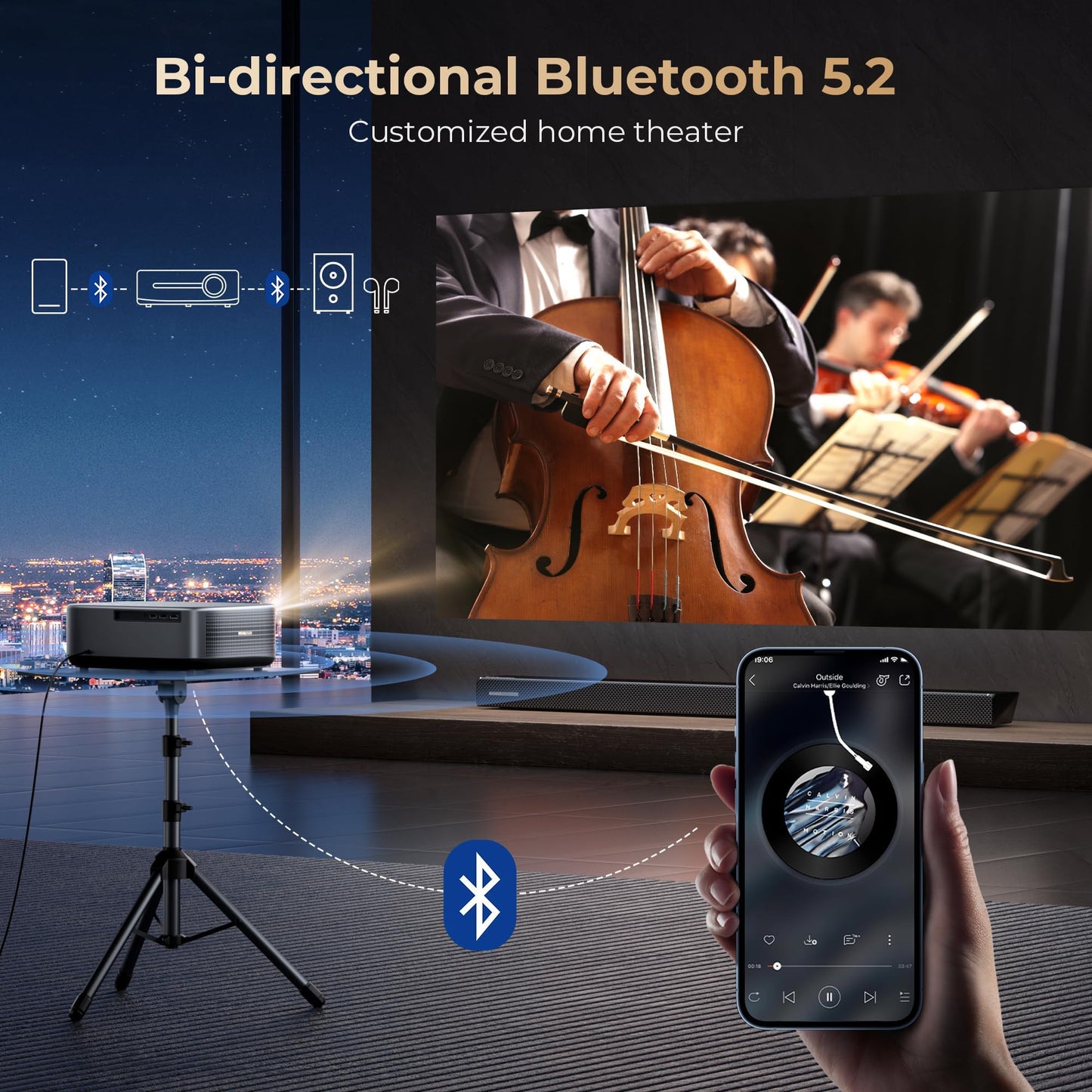 [1200 ANSI & Audio by dbx-tv] Alvar Projector with WiFi 6 and Bluetooth, 30W Speakers, Built in NetfIix App & DoIby Audio Outdoor Proyector, Auto Focus & Keystone Native 1080P Smart Projector, Black