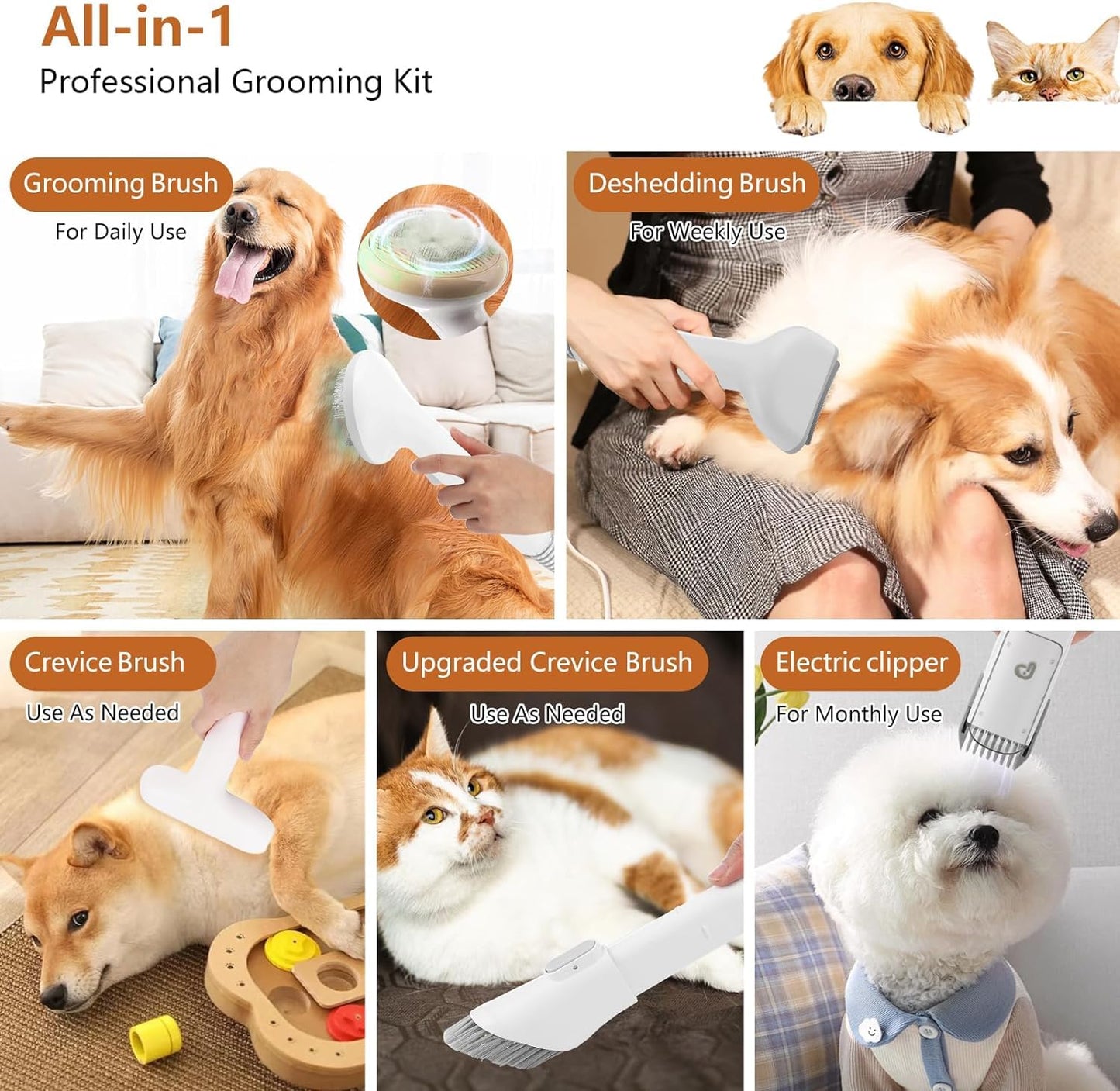 AsyPets Pet Grooming Vacuum,Pet Grooming Kit & Vacuum Suction 99% Pet Hair,Dog Vacuum for Shedding Grooming,Pet Grooming Vacuum for Dogs&Cats,5 in-1 Pet Grooming Kit,Dog Hair Remover