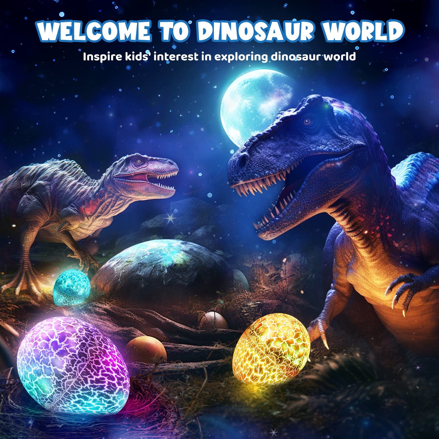 Dinosaur Toys for Kids Age 3-12 : Dinosaurs Egg Night Light Gifts for Boys 3 4 5 6 7 8 9 Year Old 2-in-1 Dino & Star Projector with 360° Rotation Timer for Boy Ages 3-5 Birthday Gift Decor