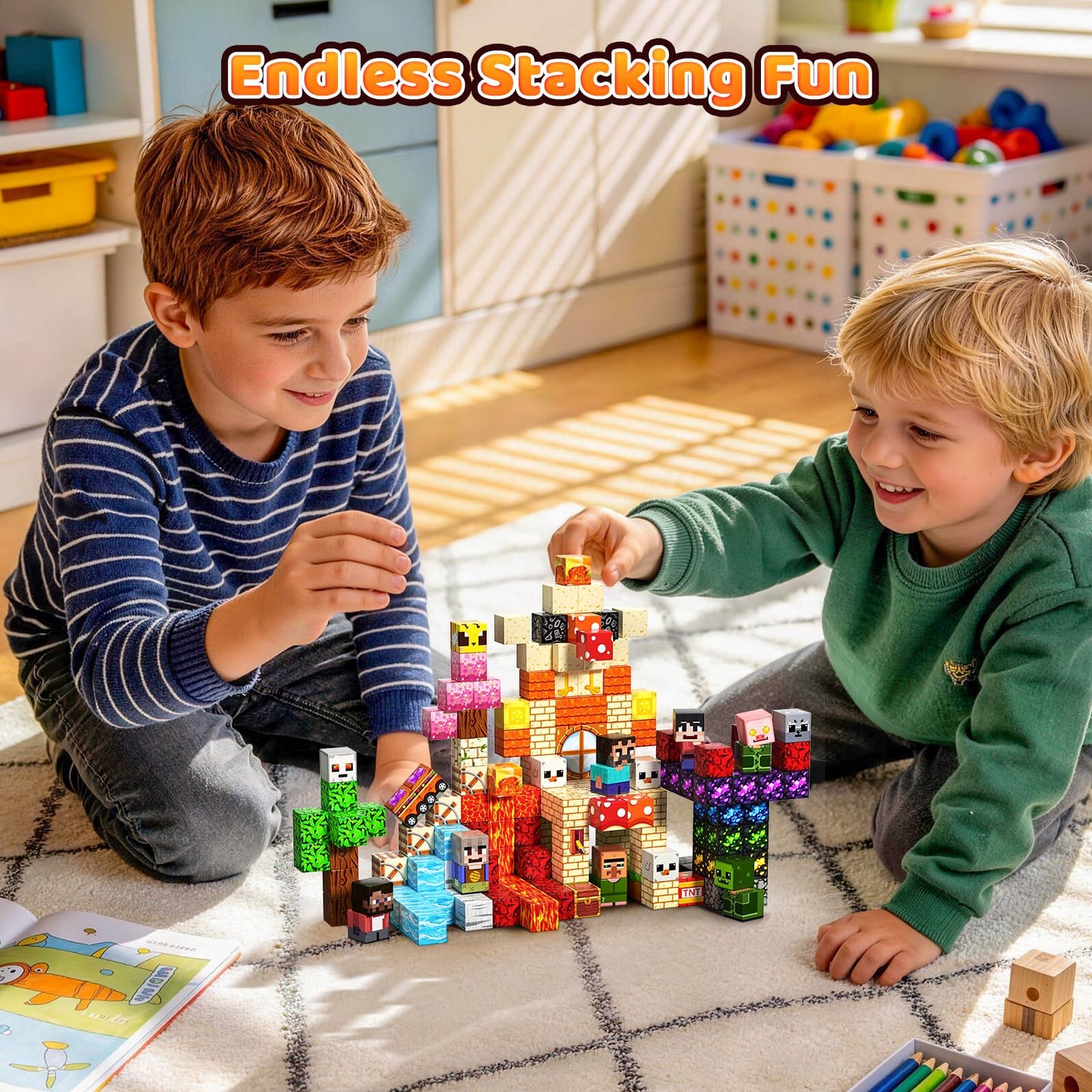 Tasalia Magnetic Building Blocks for Kids Ages 3+, 200PCS 0.8 Inch Magnetic Blocks, Magnetic Cubes Toys, STEM Educational Stacking Blocks for Boys Girls, Perfect Holiday Birthday Gift(Chick Lava)