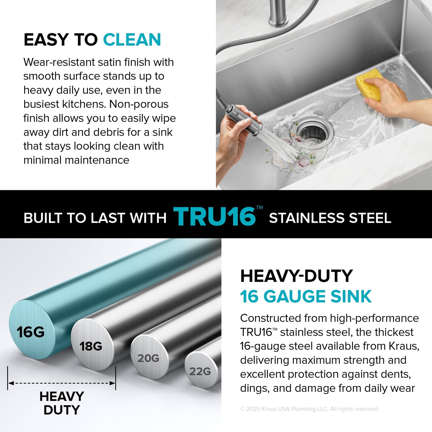Kraus KHU100-32 Standart PRO 16 Gauge Undermount Single Bowl Stainless Steel Kitchen Sink, 32 Inch