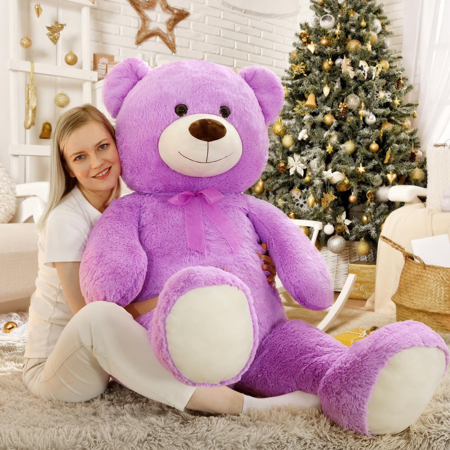 MorisMos Giant Teddy Bear Stuffed Animal 4 Feet, 51'' Large Stuffed Bear for Girlfriend Boyfriend Wife Mom Fiancée Valentine's Gift, Big Bear Plush for Baby Shower Christmas Birthday,Purple