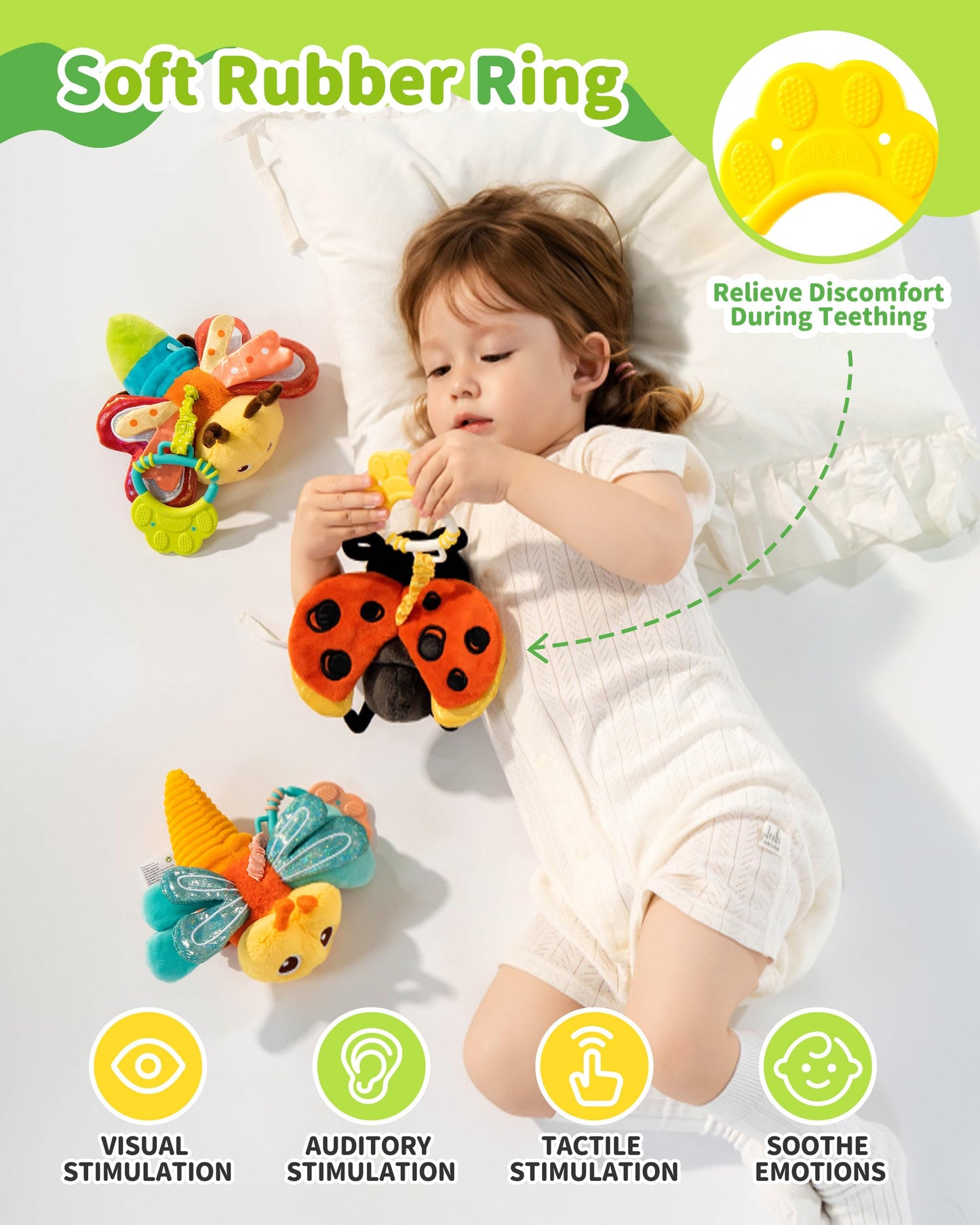 Jollybaby Musical Flying Dragonflies Toy - Car Seat, Stroller, Crib & Play Gym Hanging Toys for Baby 0-6-12-24 Months, Tummy Time Sensory Music Toy for Infant Boys and Girls Gifts