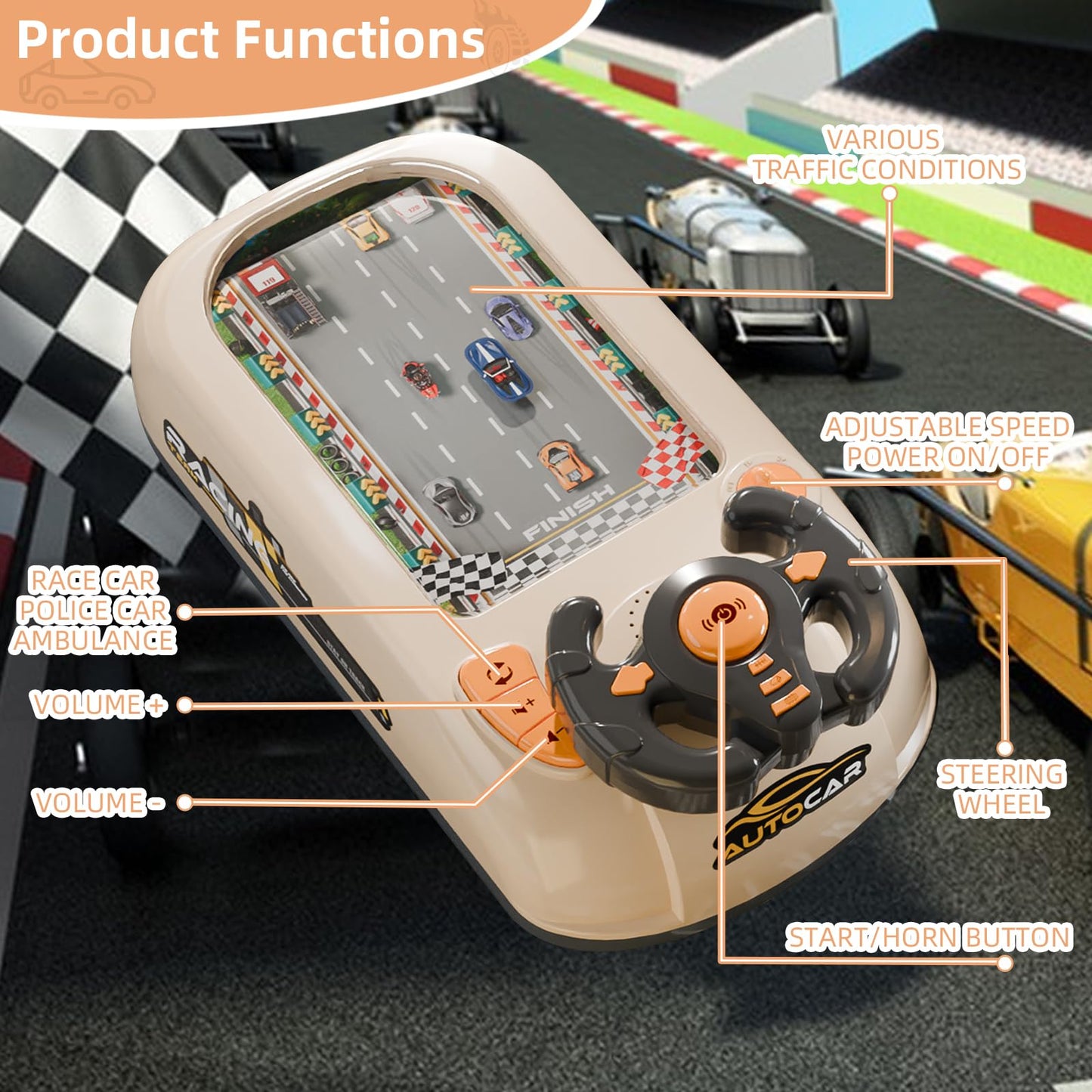 Musical Steering Wheel Racing Car Toy,Racing Adventure Car Steering Wheel for Kids, Toddler Driving Simulator with Lights & Sounds - Educational Race Car Game for Boys & Girls - Birthday Gift