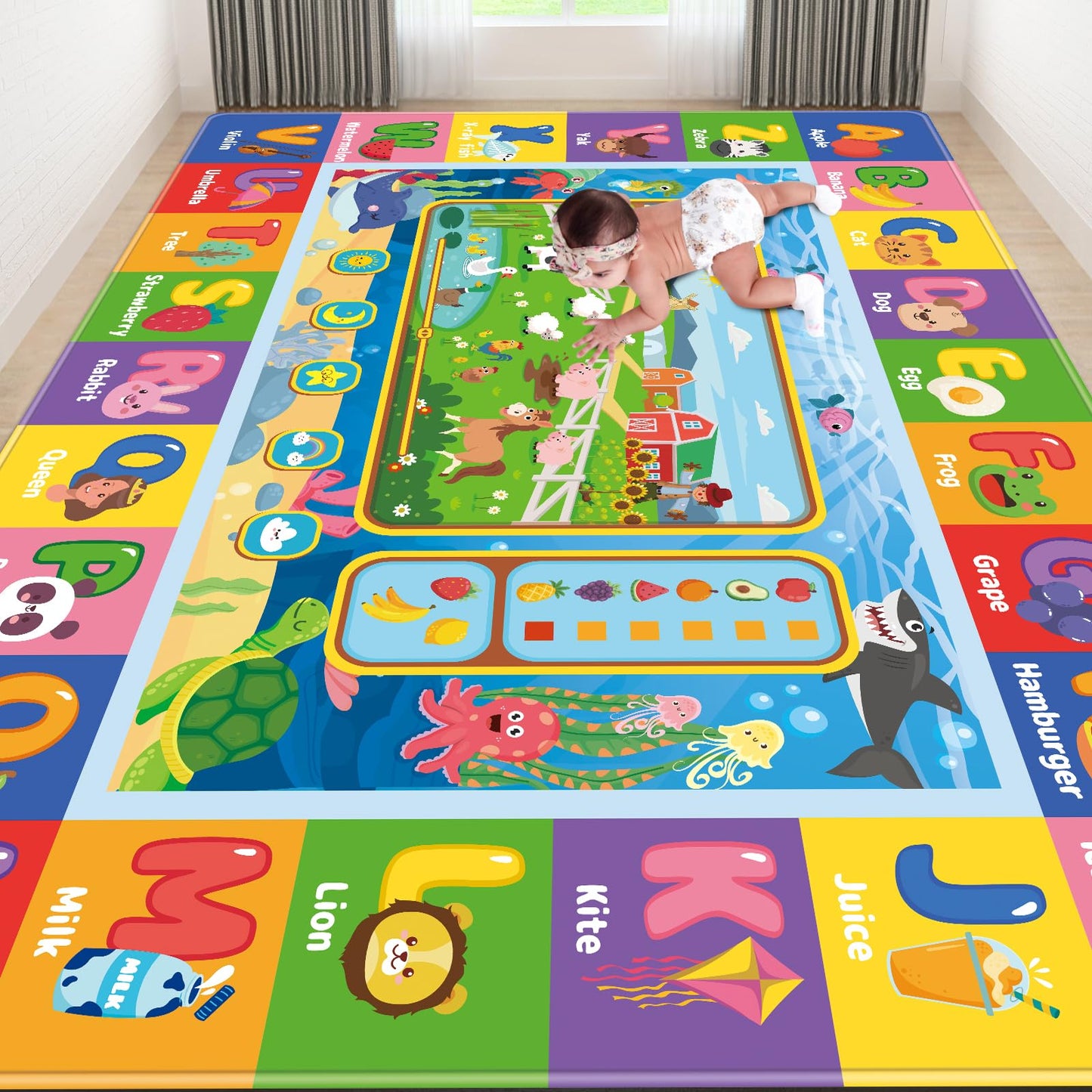 AKASISRUG Baby Play Mat for Floor, Kids Rug Playmat Baby Crawling Mats Educational Tummy Time Mat Soft ABC Play Mats for Toddlers Infants Kids Rug for Playroom Classroom(110.2X78.7 INCH, Style1)
