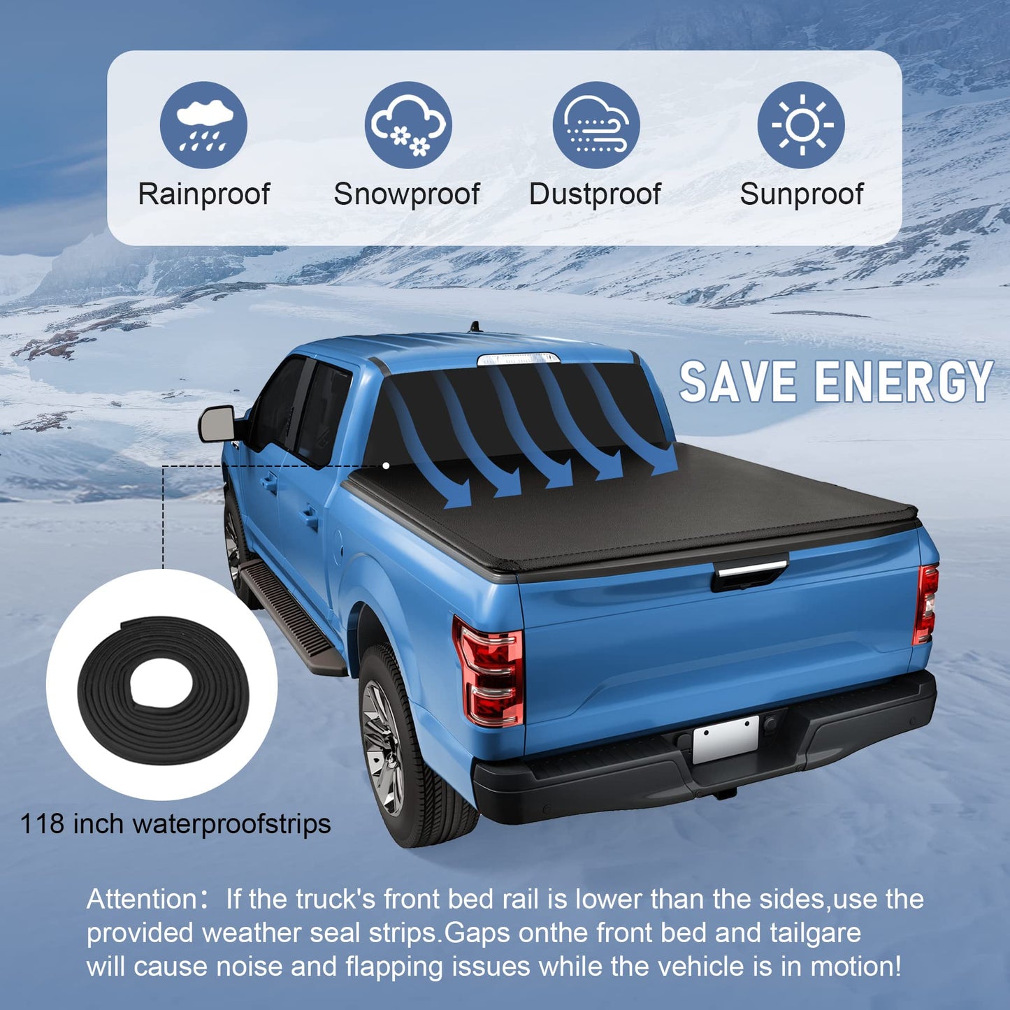 CARMOCAR Pickup Truck Bed Covers Replacement for Toyota Tundra 2007-2021 6.5FT Bed Soft Roll-Up Tonneau Cover Accessories with Led Light