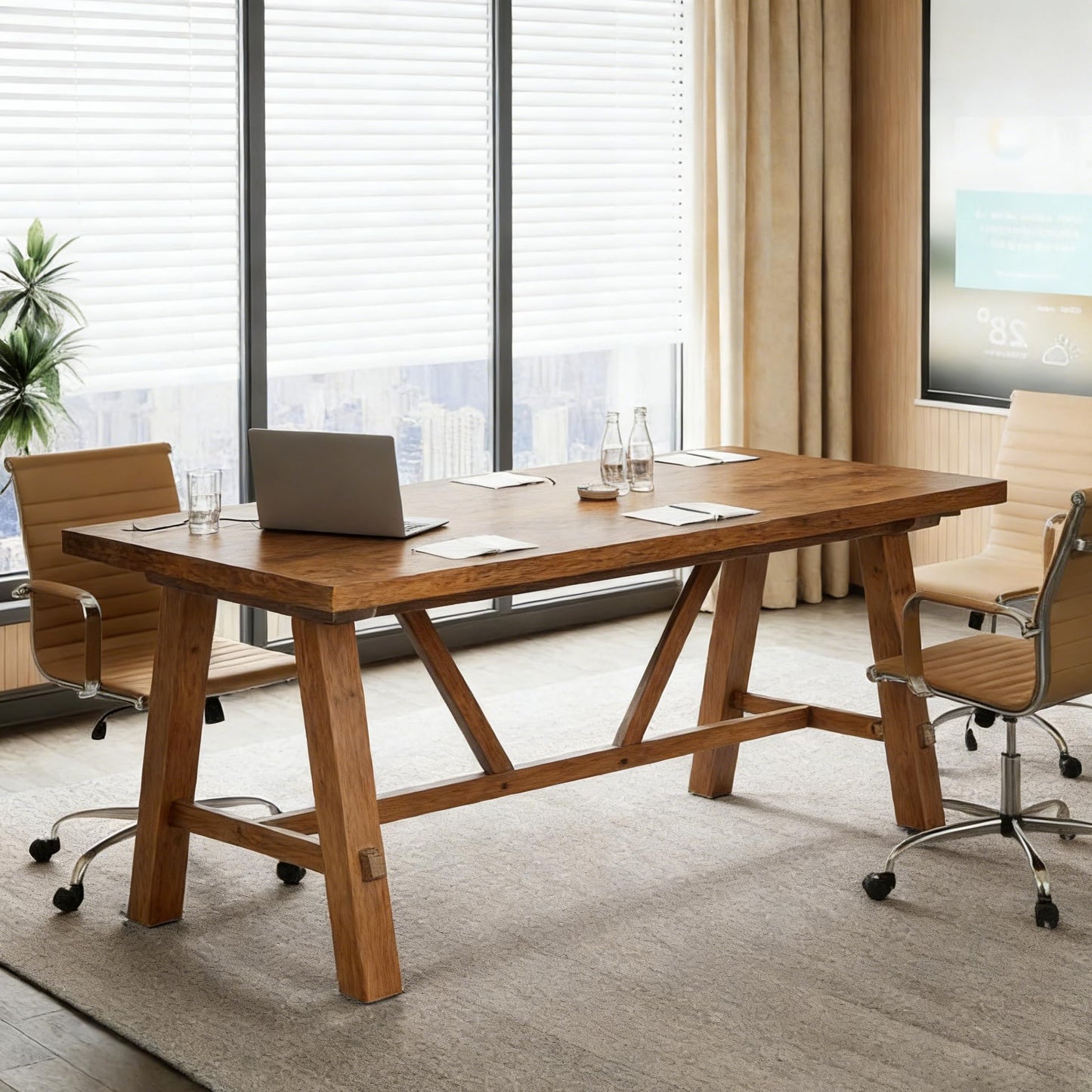 LITTLE TREE 70.87" Long Large Wood Desks, Solid Wood Office Desk, Farmhouse Executive Computer Desk, Home Office Workstaticon, Work Writing Table, Rustic Brown