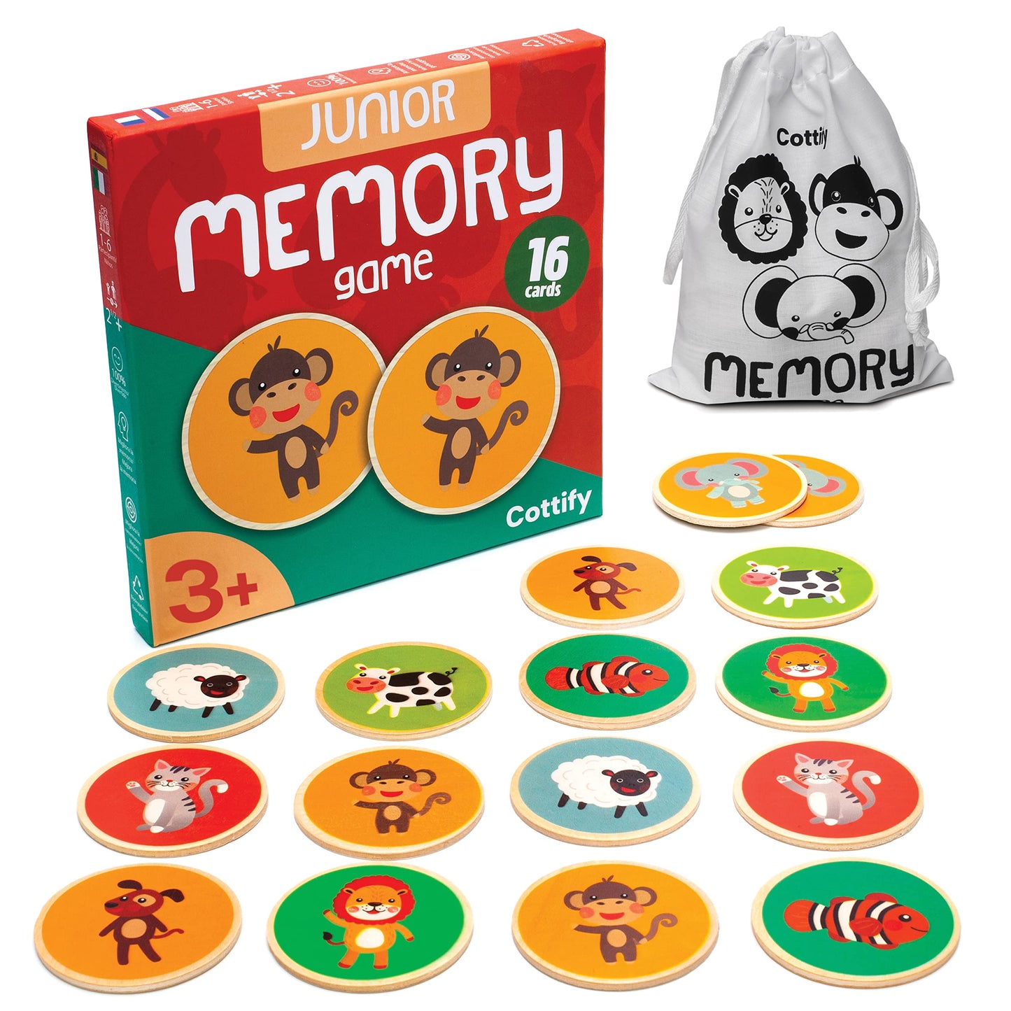 Montessori-Inspired Wooden Matching Game for Toddlers 2-4 Years - Things that Go - Durable, Scratch-Resistant 36 Card Set, Includes Carry Bag - Memory Game for Toddlers 2-4 Years - Means of Transport