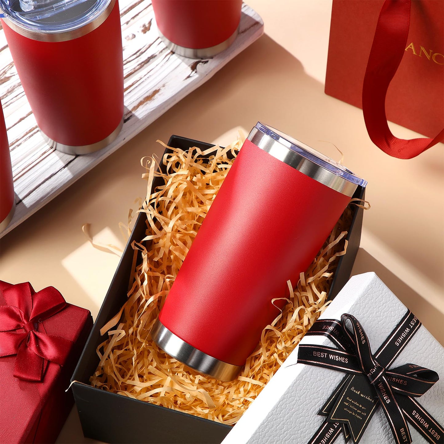 Sieral 36 Pack Stainless Steel Tumblers Bulk with Lids Double Wall Vacuum Insulated Coffee Cups Blank leakproof Powder Coated Tumblers for Engraving Wedding Graduation Party Favors(20 oz,Red)