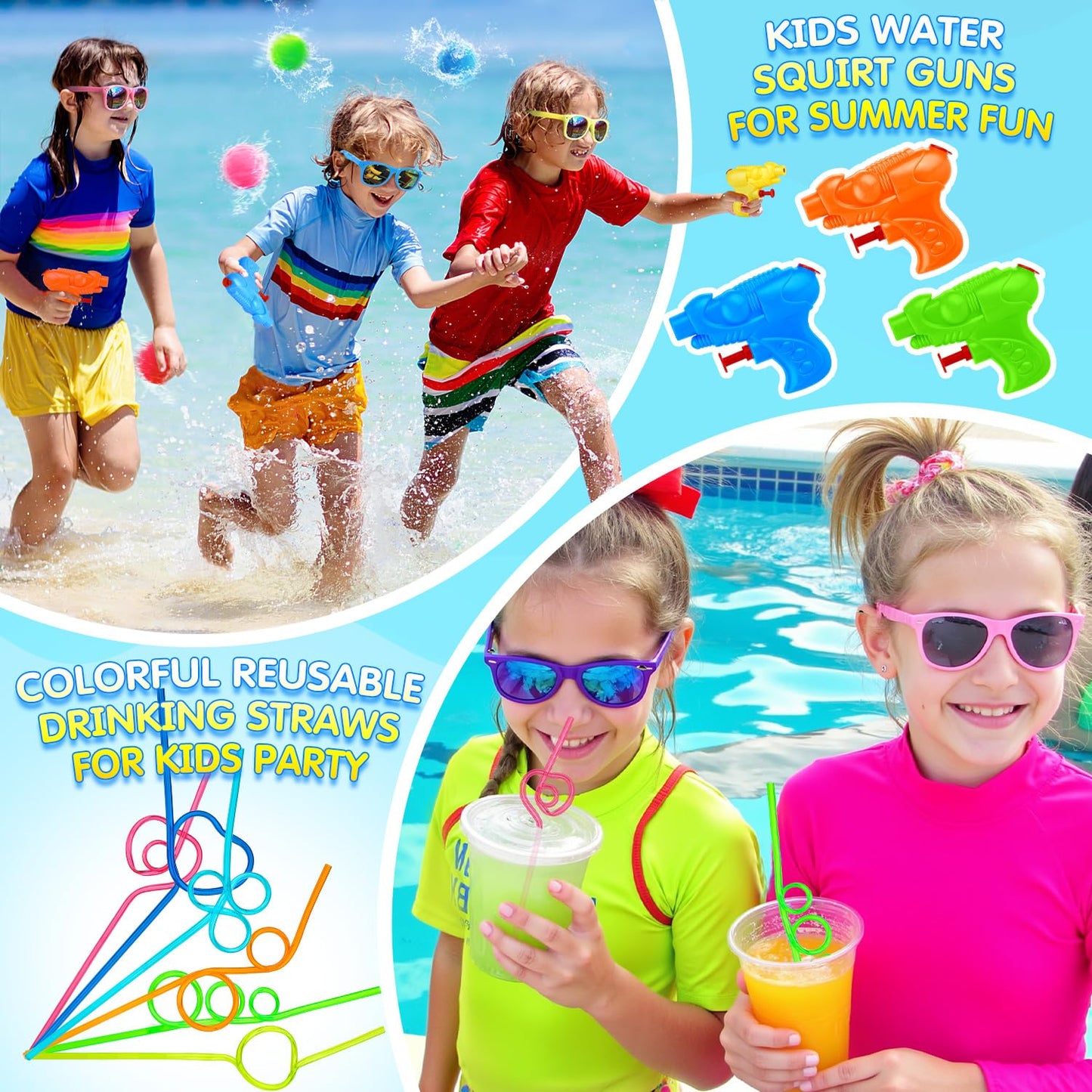 GIFTINBOX Pool Beach Summer Party Favors For Kids Ages 4-8- 122PCS Summer Beach Toys Include Beach Balls , Kids Sunglasses, Sand Buckets,Straws, For Pool Party Supplies,sand Toys