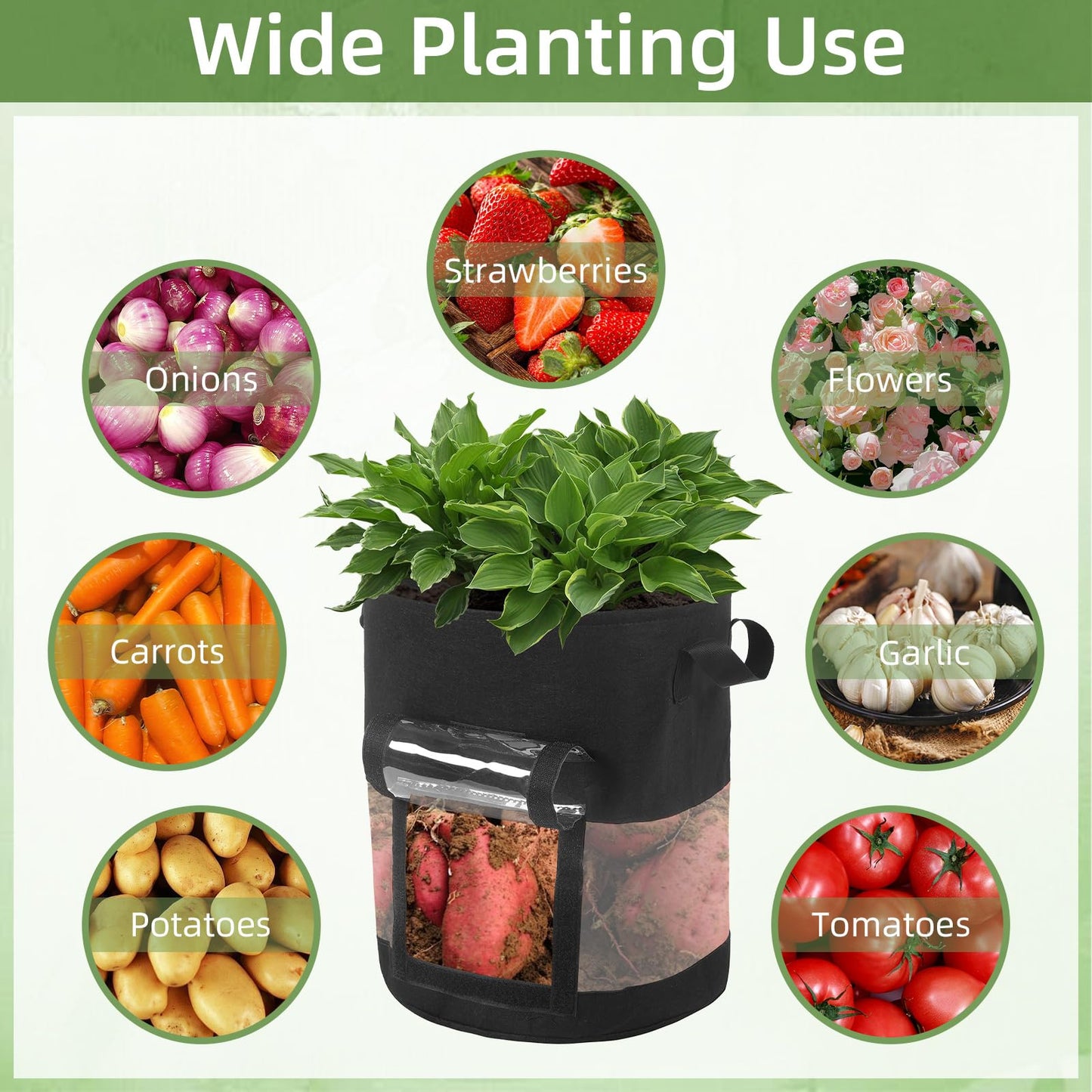 6 Pack 15 Gallon Visible Potato Grow Bags, Thickened Nonwoven Fabric Pots Potato Growing Containers with Handles & Visible Flap, Plant Grow Bags for Growing Potatoes, Tomatoes, Flowers, and Vegetables