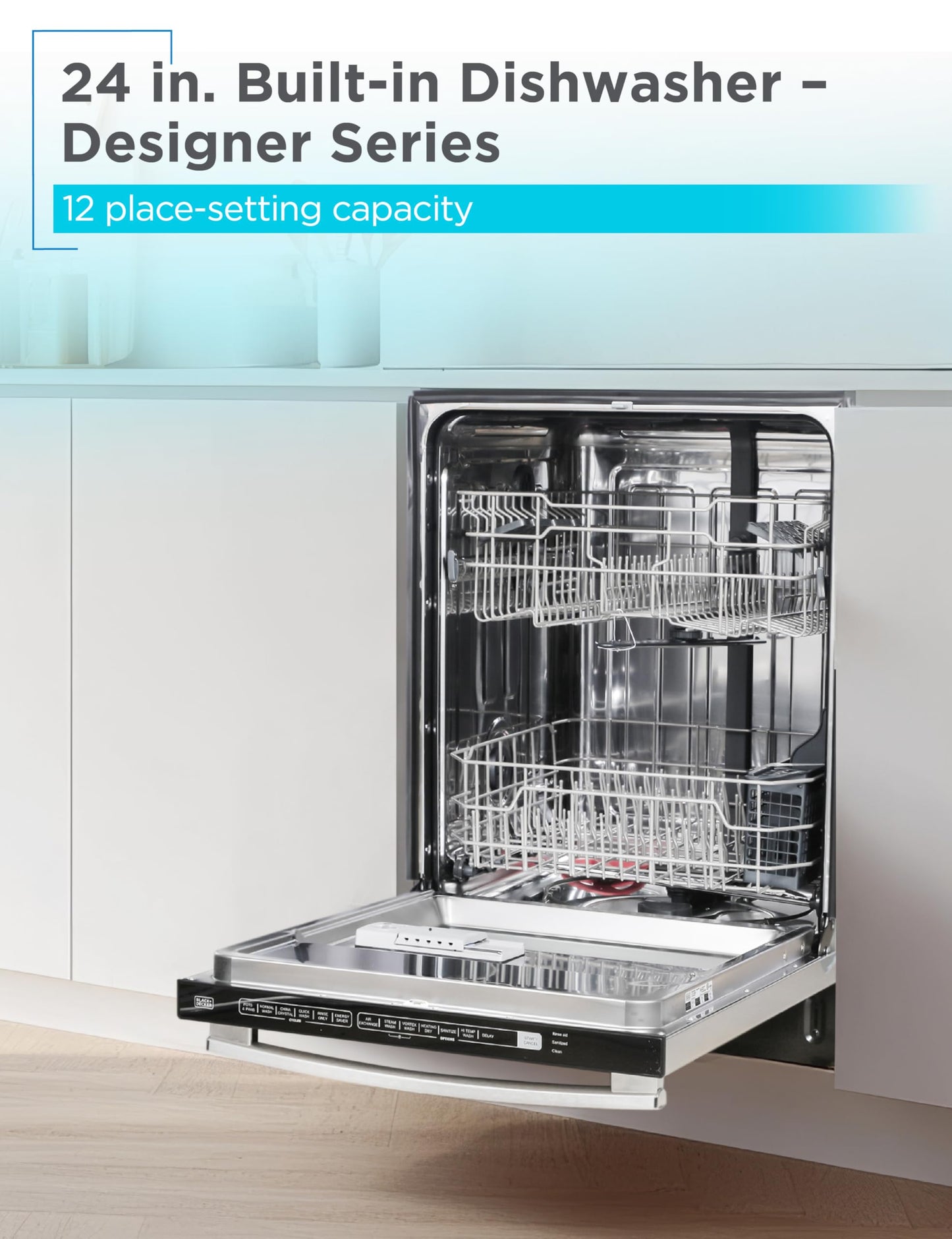 BLACK+DECKER 24" Built-In Dishwasher, Designer Series, 12-Place Setting Capacity with Stainless Steel Tub, Dish Washer with 6 Wash Programs, Low Noise, ENERGY STAR Certified, BDW300MHS