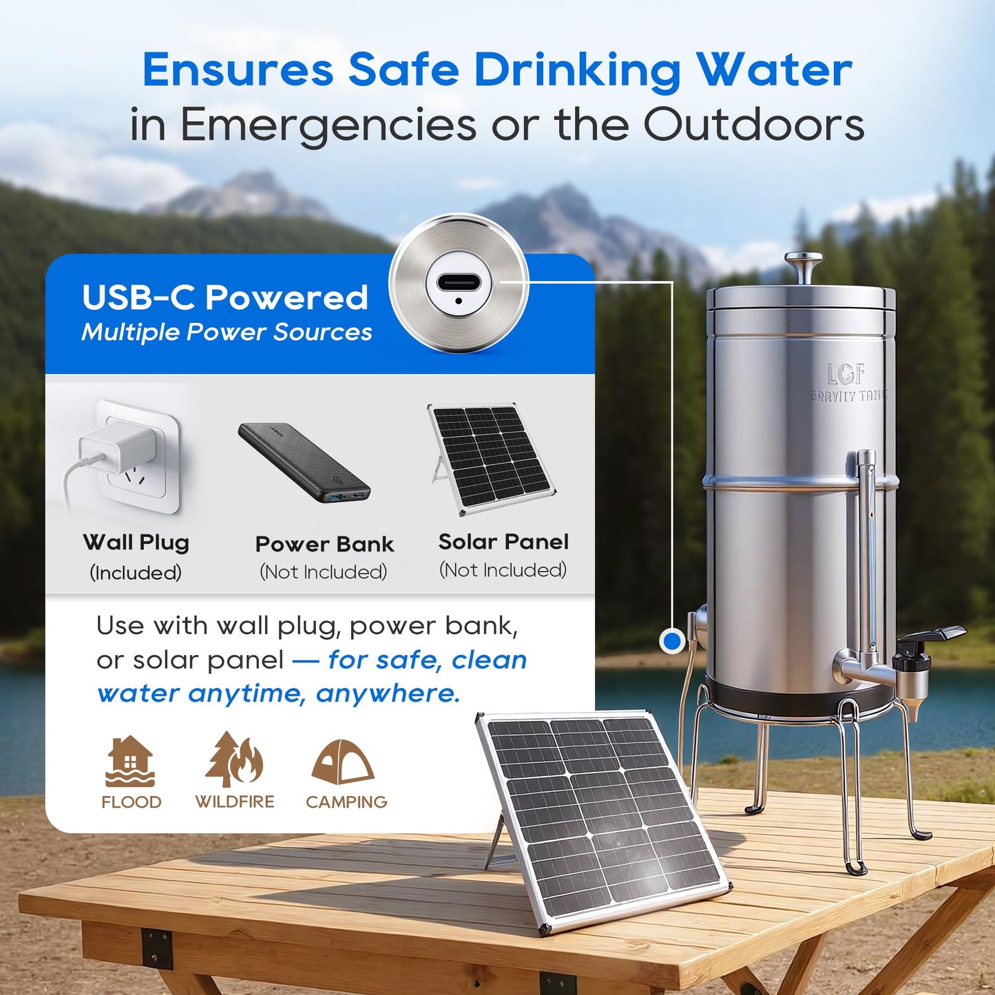 LCF 𝐒𝐢𝐥𝐯𝐞𝐫 𝐈𝐨𝐧𝐬 Enhanced UV-C Gravity Water Filter, Advanced Alternative to Berkey Water Filter System, NSF42 Standard, Reduces 99% Chlorine & Baçtёria, 6 Filters, Water Level Spigot, 3Gal