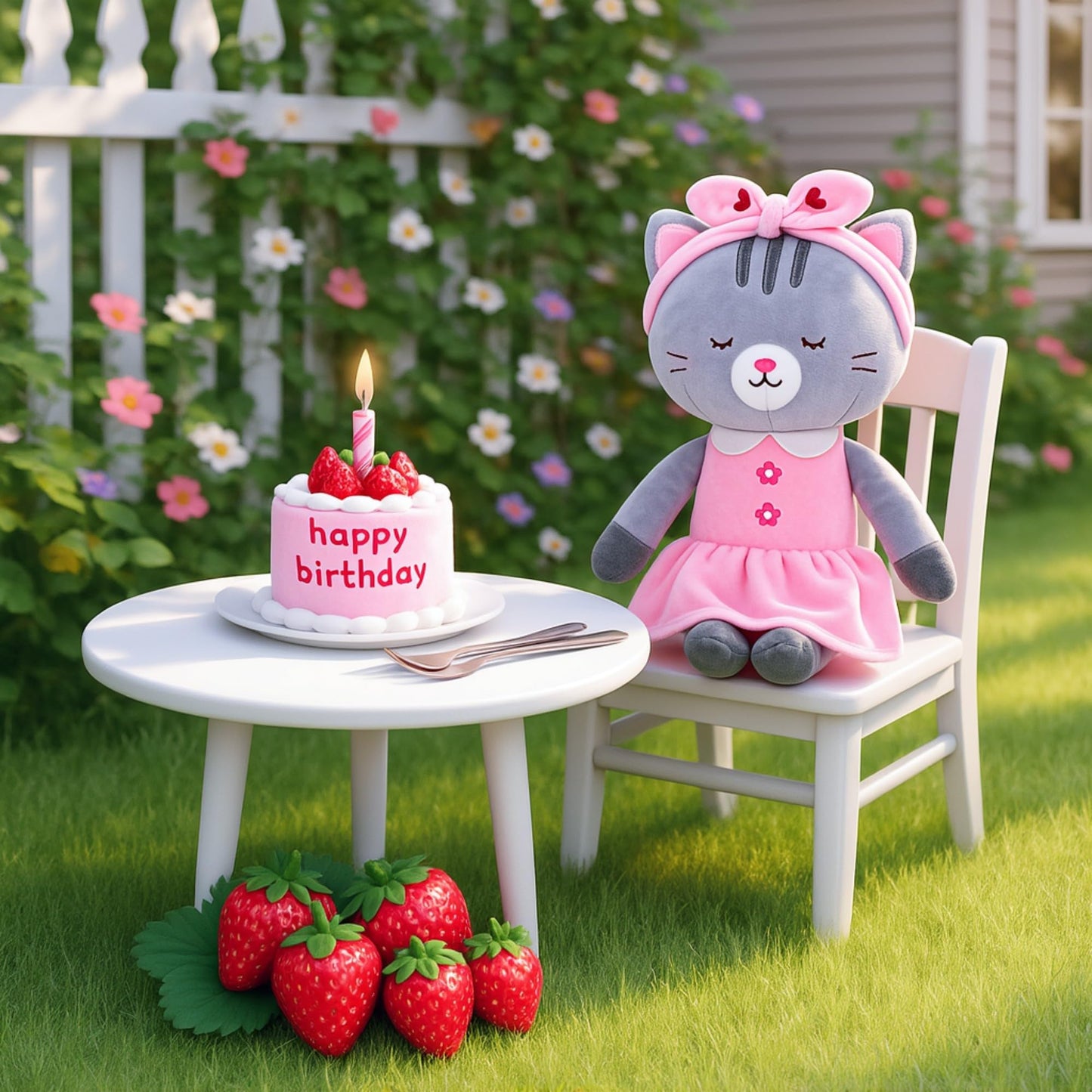 Lazada Stuffed Cat Dolls Animal Kitty Plush Toy Baby Girl Gifts Gray with Hair Band 16"