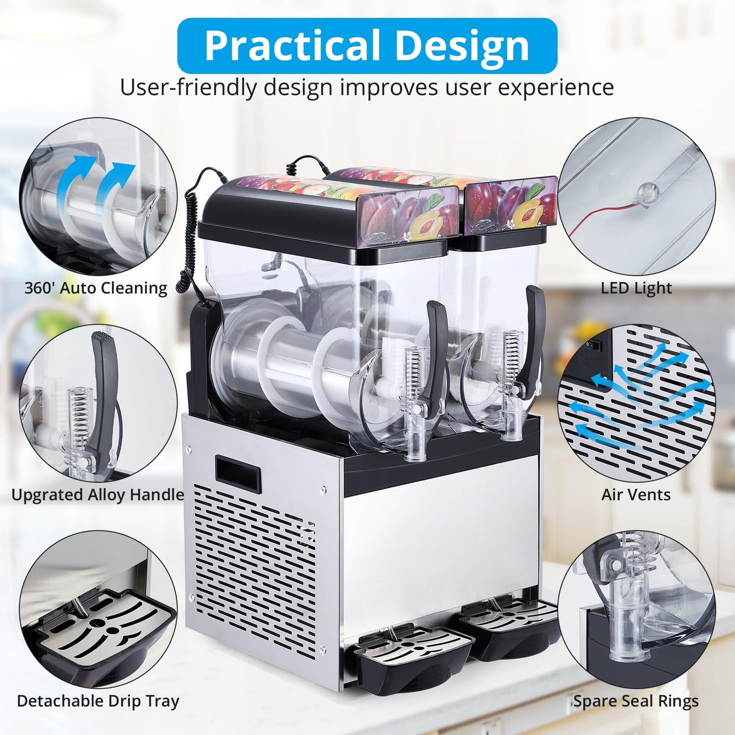 PeacefulHues Commercial Slushy Machine Frozen Drink Machine, Double Tank 12l 700w Stainless Steel, Margarita Wine Slush Smoothies Maker for Restaurant Bar Party