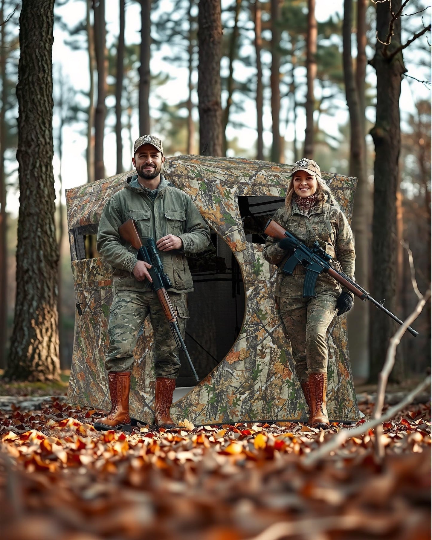 ChicCoutured Hunting Blinds- Portable 2-3 Person 270 Degree See Through Hunting Blind with Carrying Bag, Outdoor Turkey Gear, Ground Hunting Tent for Deer & Turkey Hunting